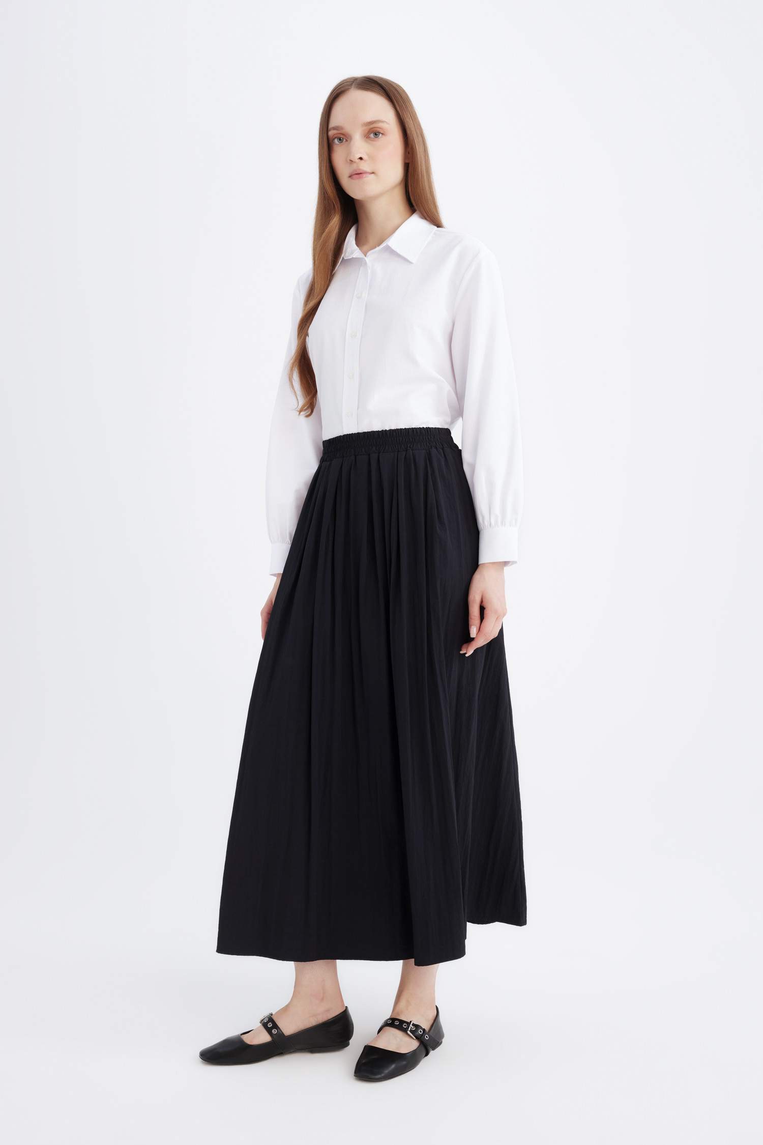 A Cut Normal Waist Maxi Skirt