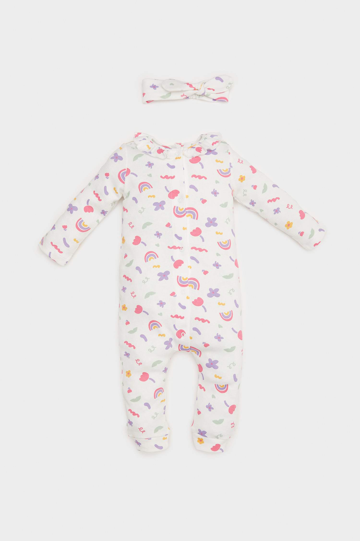 Baby Girl Newborn Rainbow Print Jumpsuit Hair Band 2 Piece Set