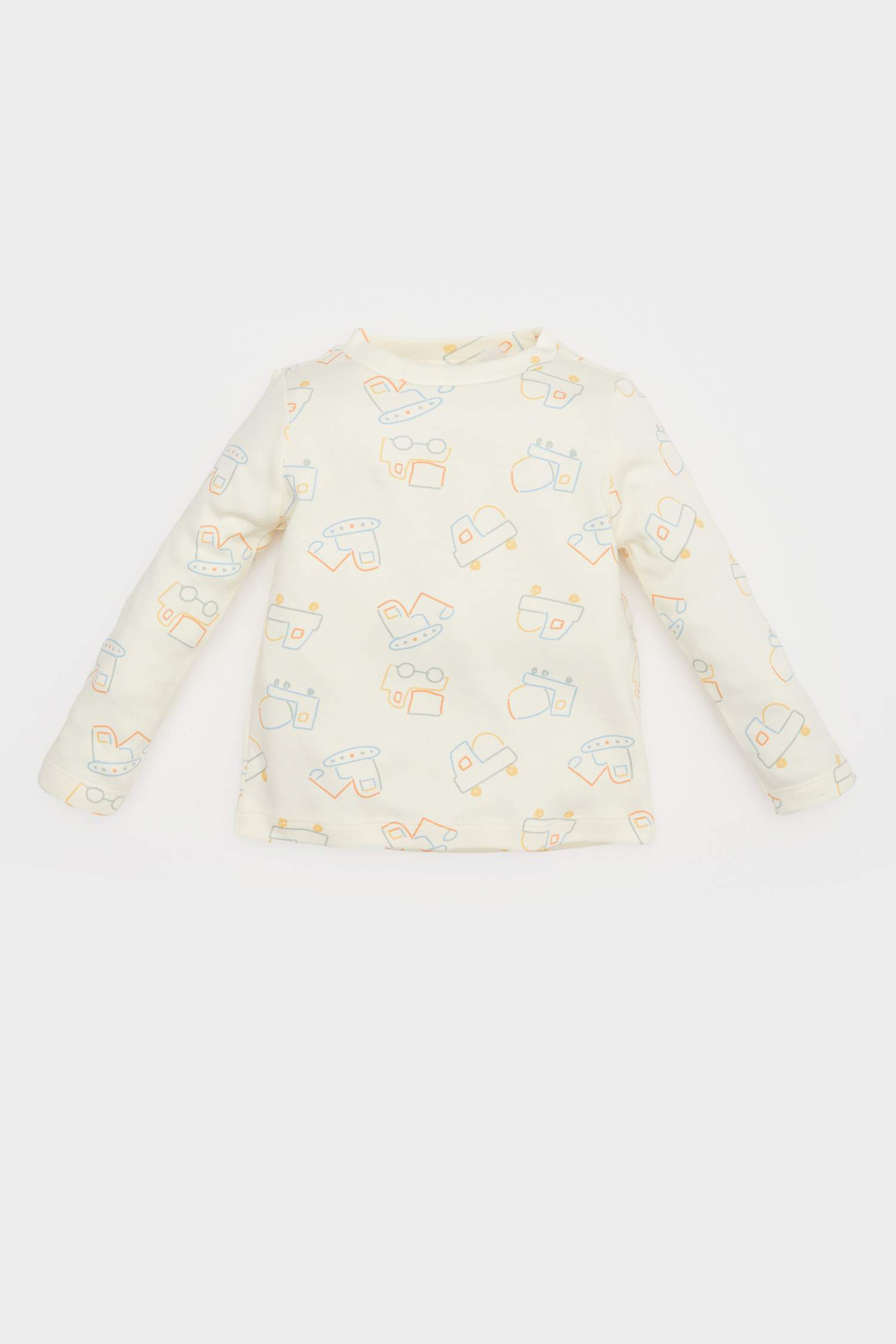 Erkek Bebek 2'li Takım Araç Baskılı Waffle Uzun Kollu Tişört Salopet