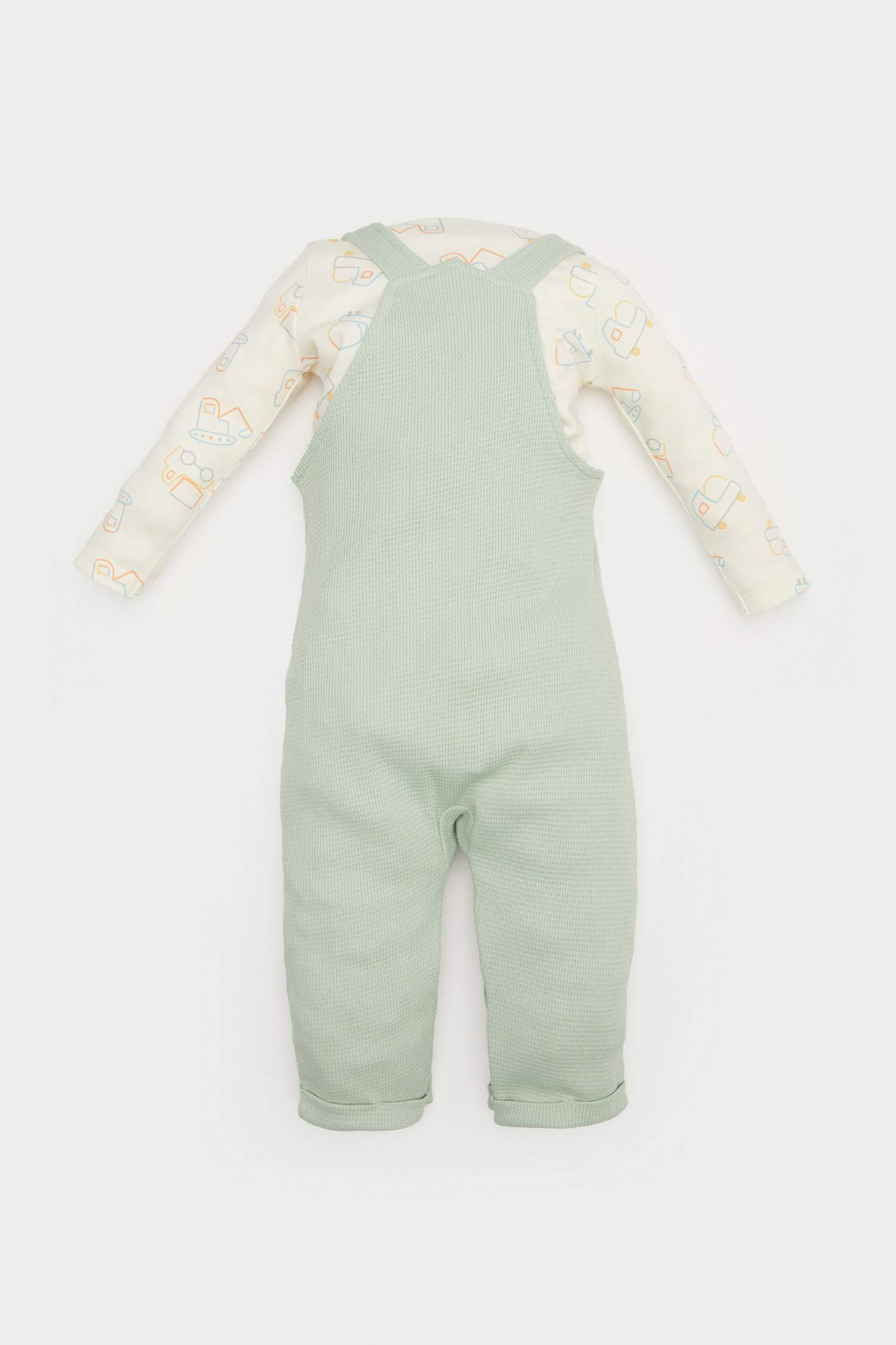 Erkek Bebek 2'li Takım Araç Baskılı Waffle Uzun Kollu Tişört Salopet