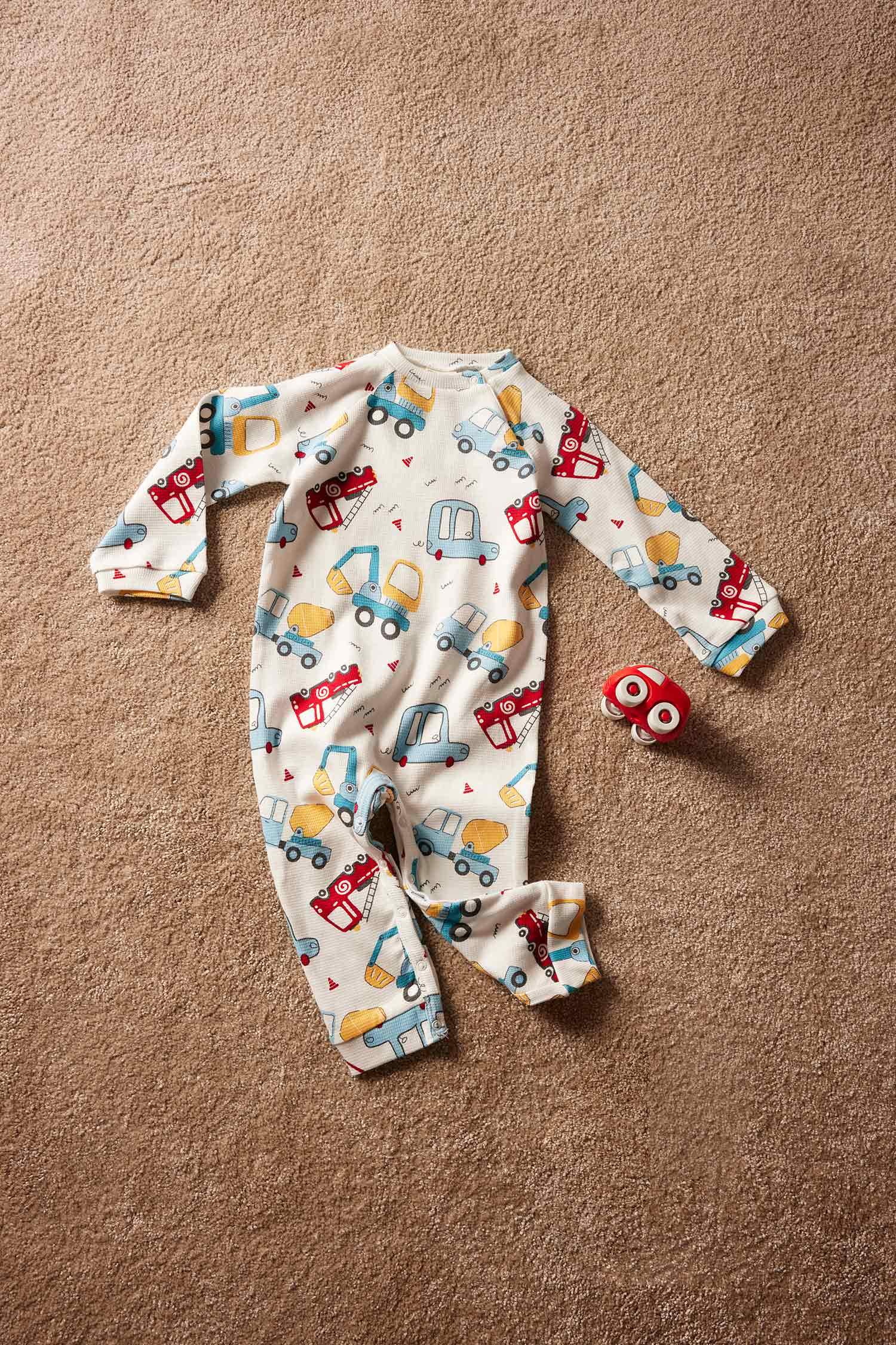 Baby Boy Newborn Vehicle Printed Waffle Jumpsuit