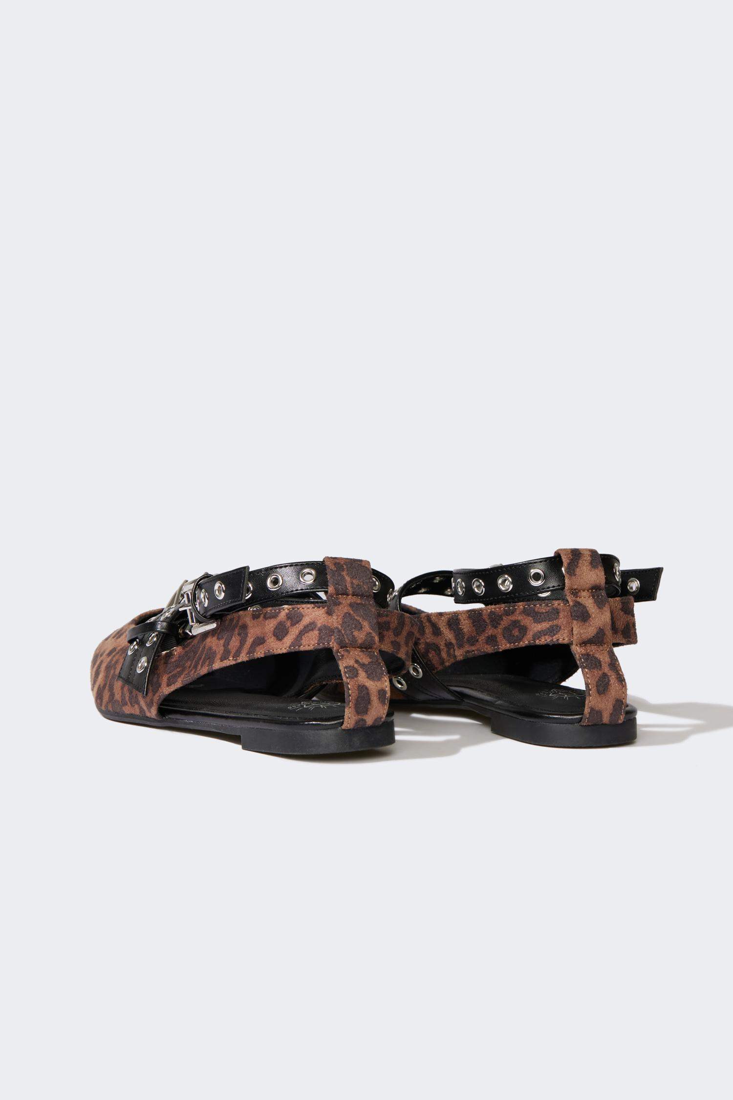 Kadın Leopar Desenli Düz Taban Suni Deri Babet