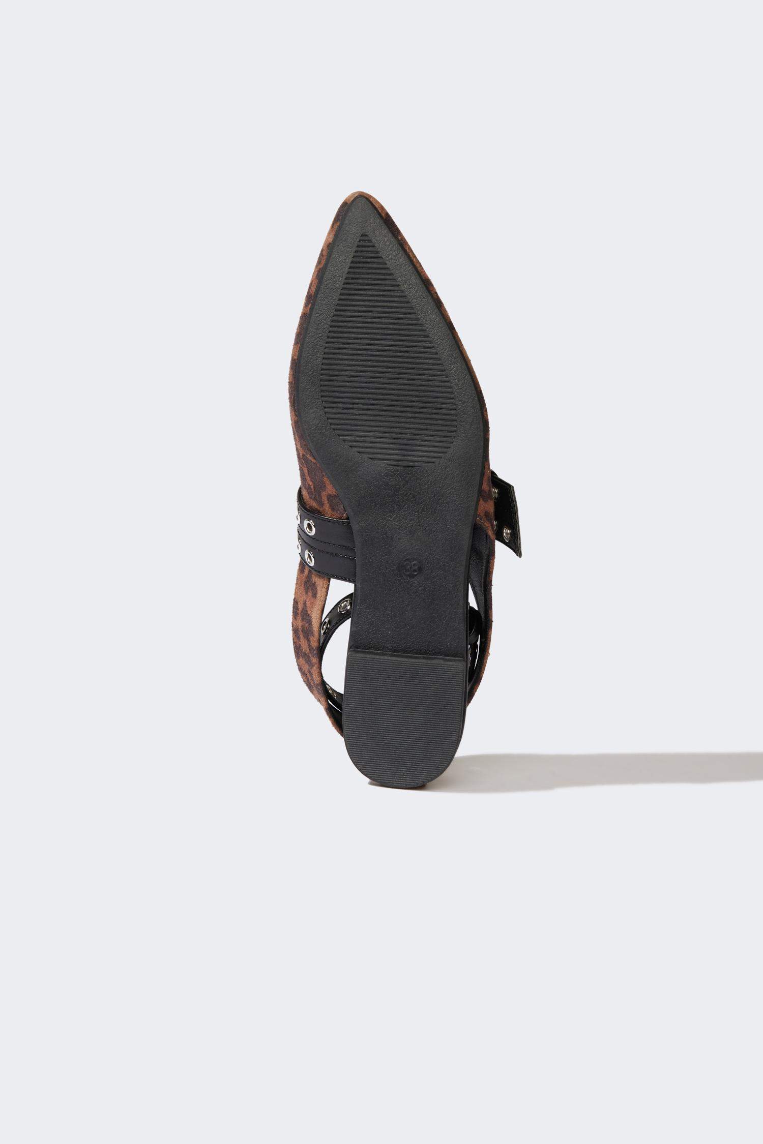 Kadın Leopar Desenli Düz Taban Suni Deri Babet