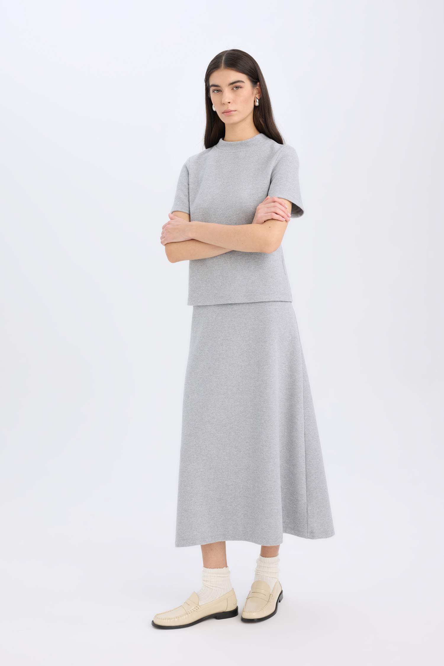 Selanik Fabric Top Midi Skirt 2 Piece Set