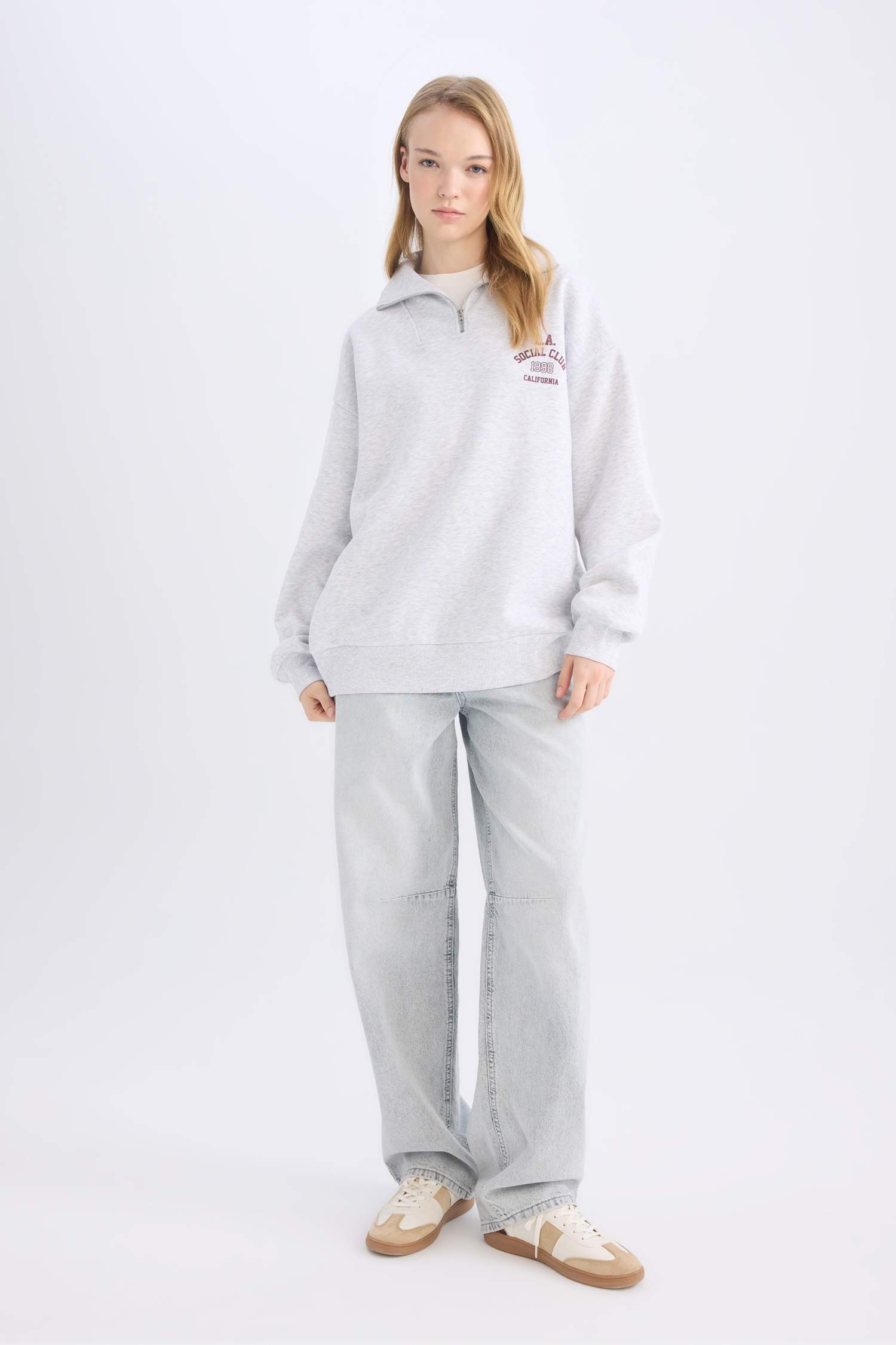 Oversize Geniş Kalıp Basic Düz Sweatshirt