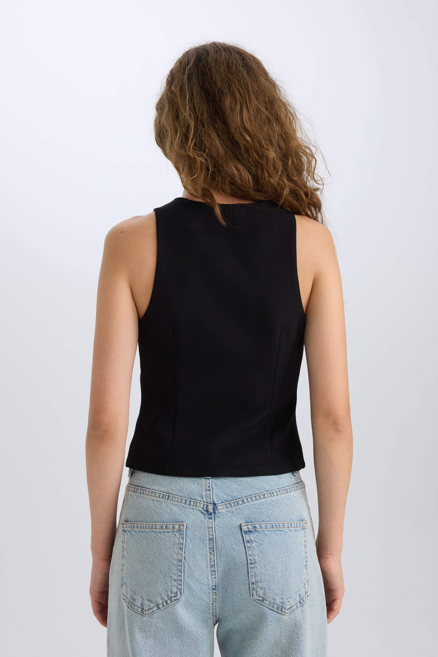 V Yaka Önden Bağlamalı Blazer Yelek