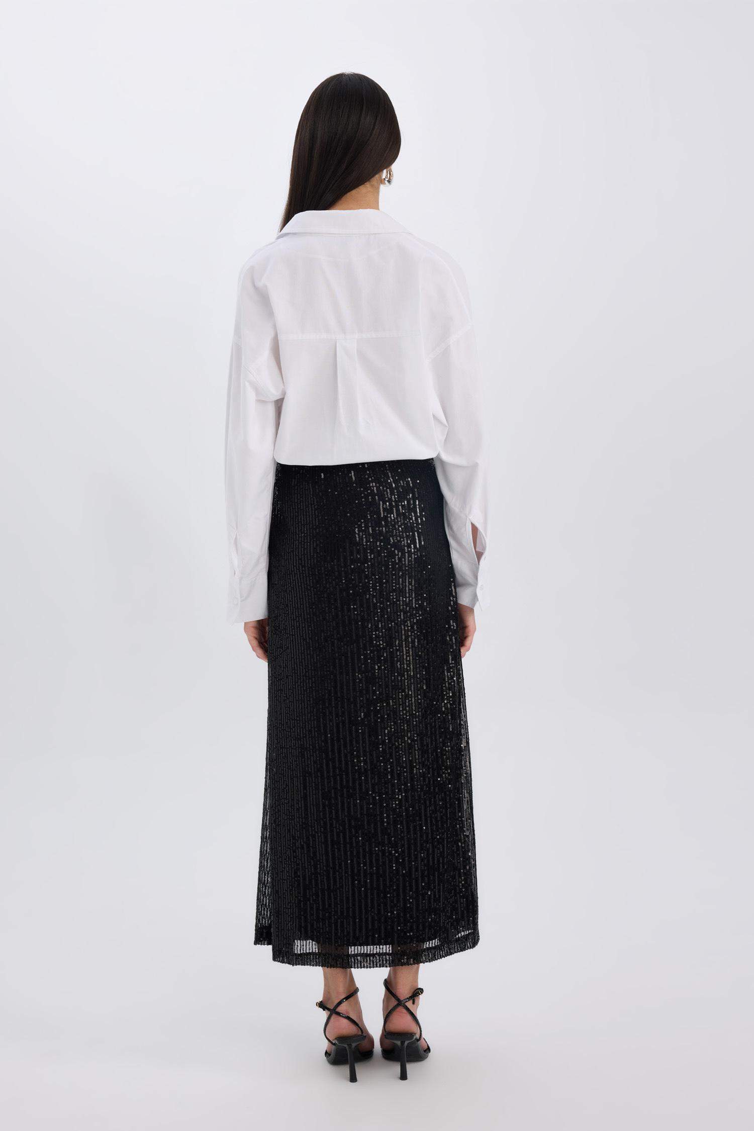 A Cut Sequined Fabric Normal Waist Maxi Knitted Skirt