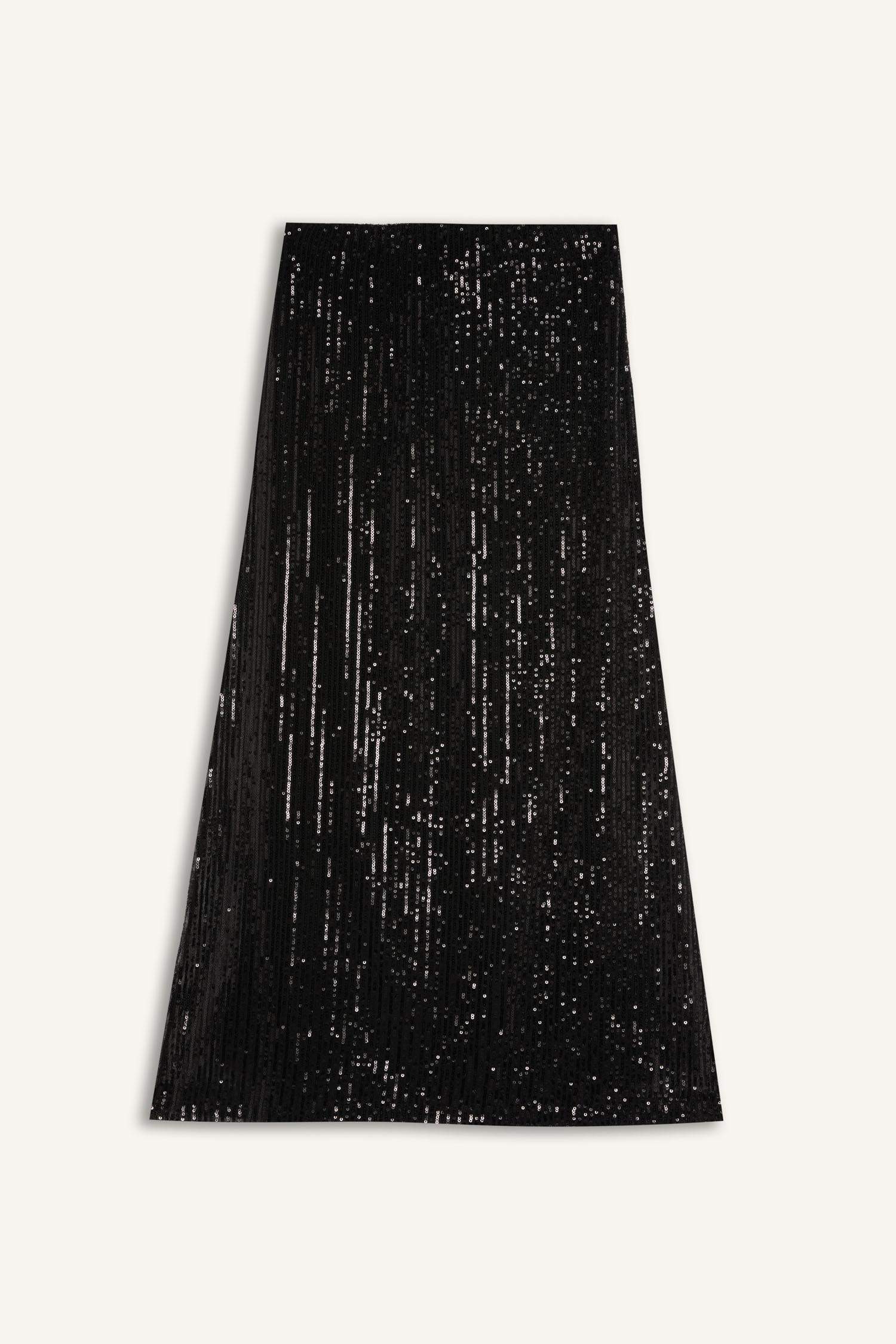 A Kesim Normal Bel Payetli Kumaş Maxi Etek