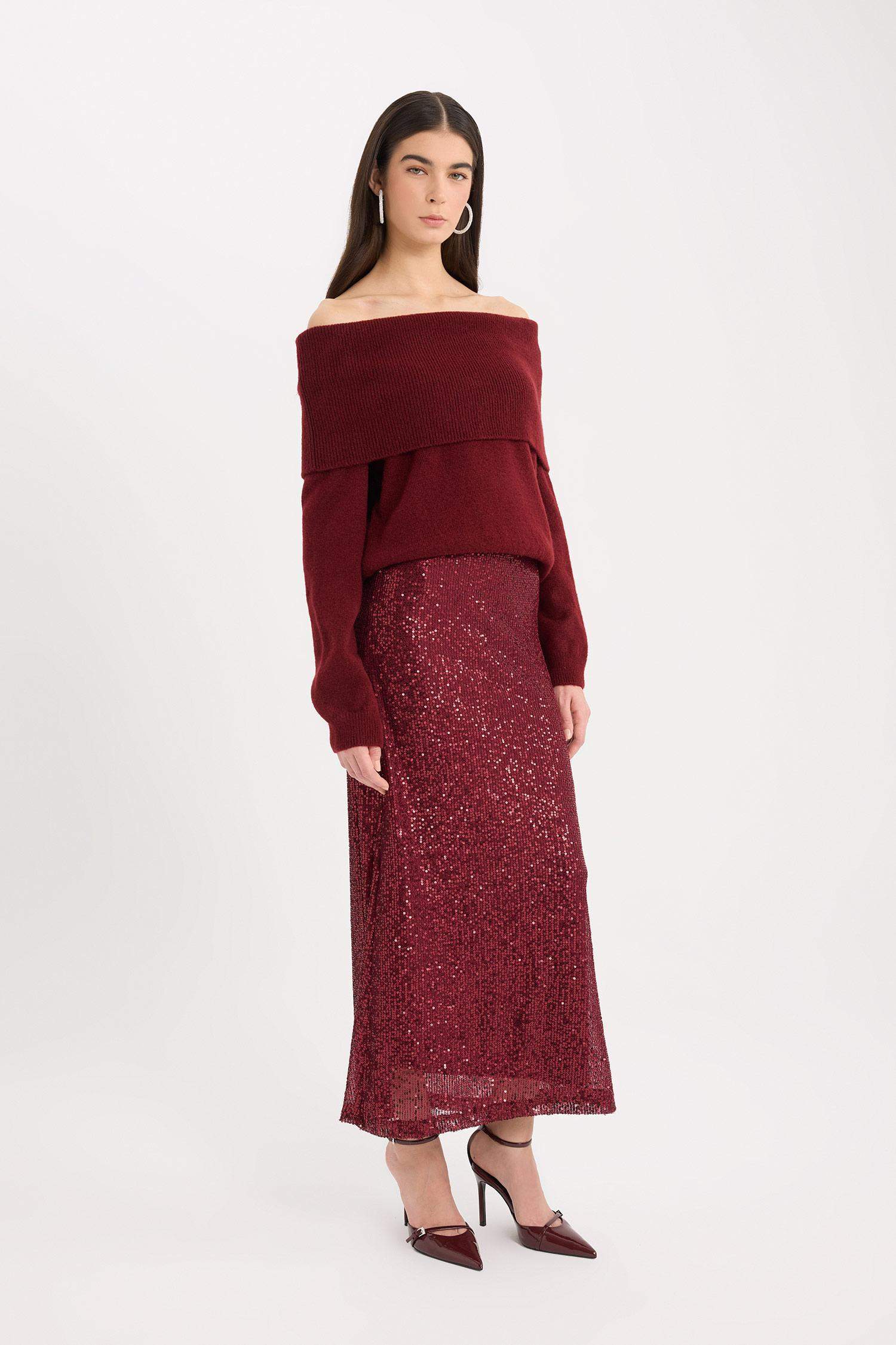 تنورة طويل بالترتر قصة A بخصر عادي