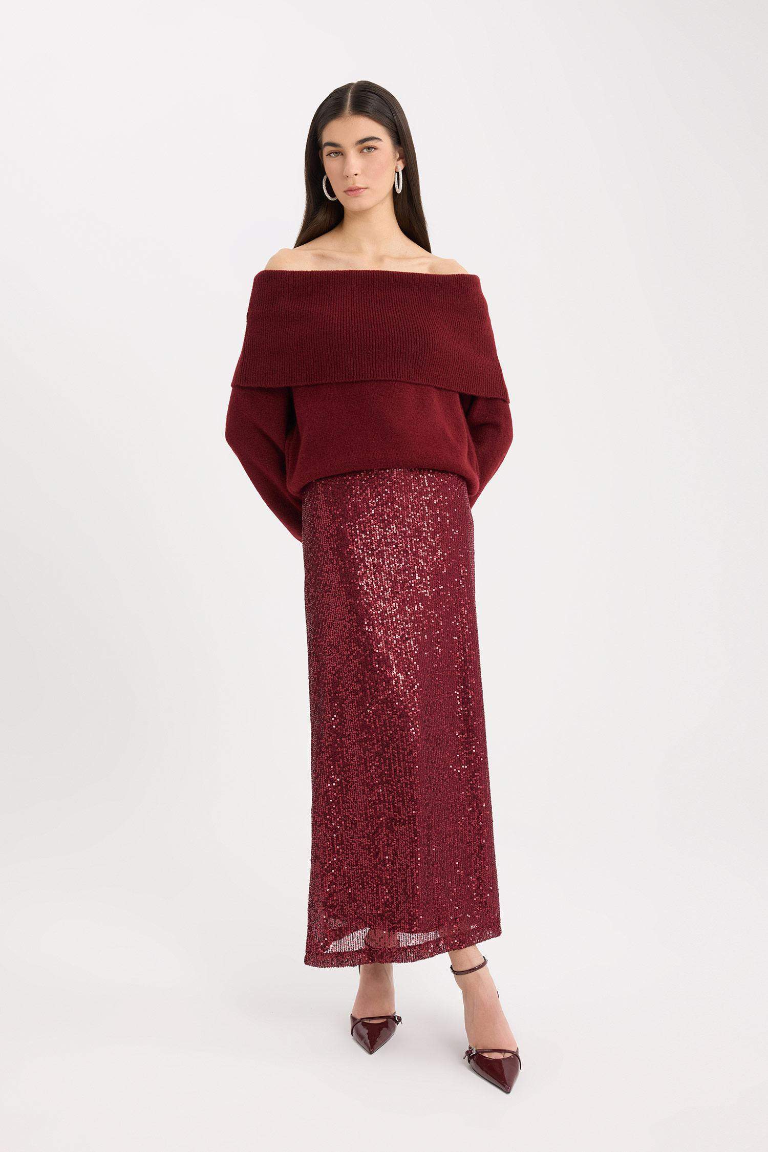 تنورة طويل بالترتر قصة A بخصر عادي