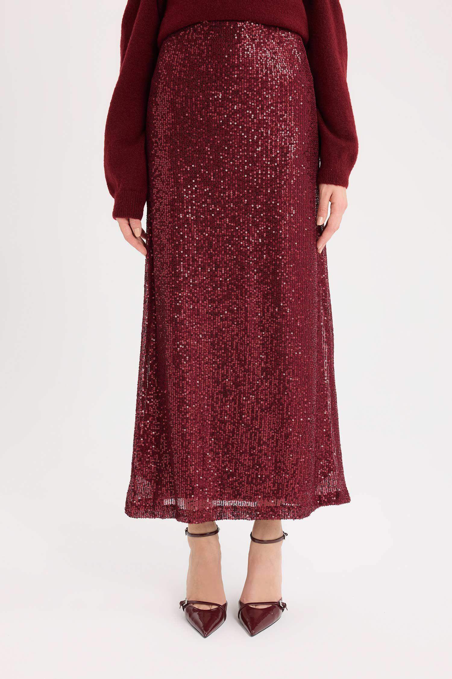 تنورة طويل بالترتر قصة A بخصر عادي