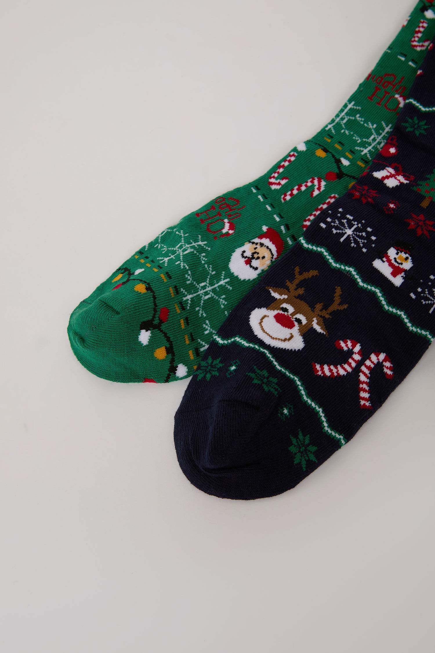 Erkek Kutulu Yılbaşı Temalı Kutulu 2'li Pamuklu Uzun Çorap