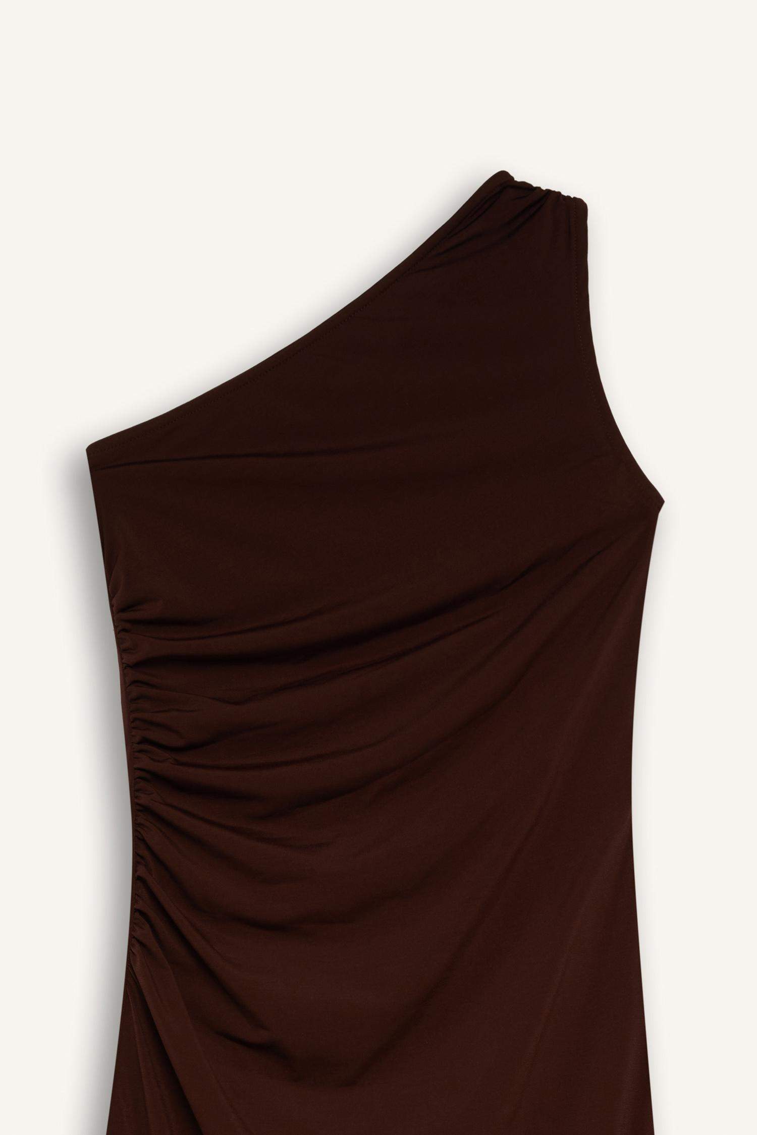 Bodycon Vücudu Saran Basic Düz Tek Omuzlu Midi Elbise