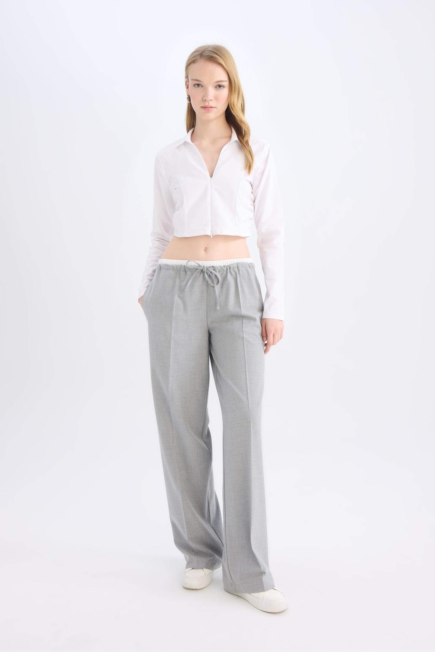 Normal Waist Pleated Wide Leg Pants