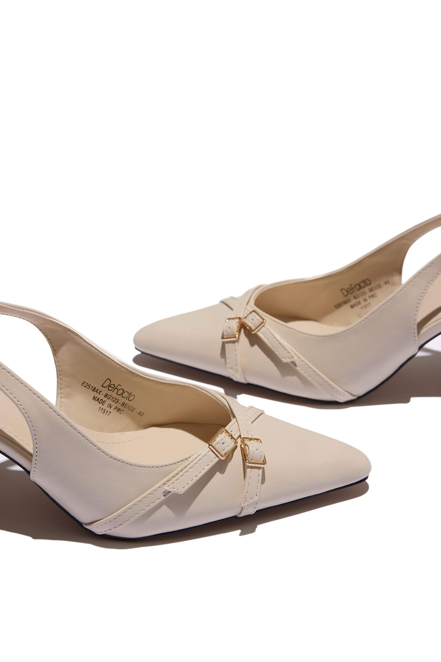 صندل حريمي بيج بكعب عالي جلد صناعي