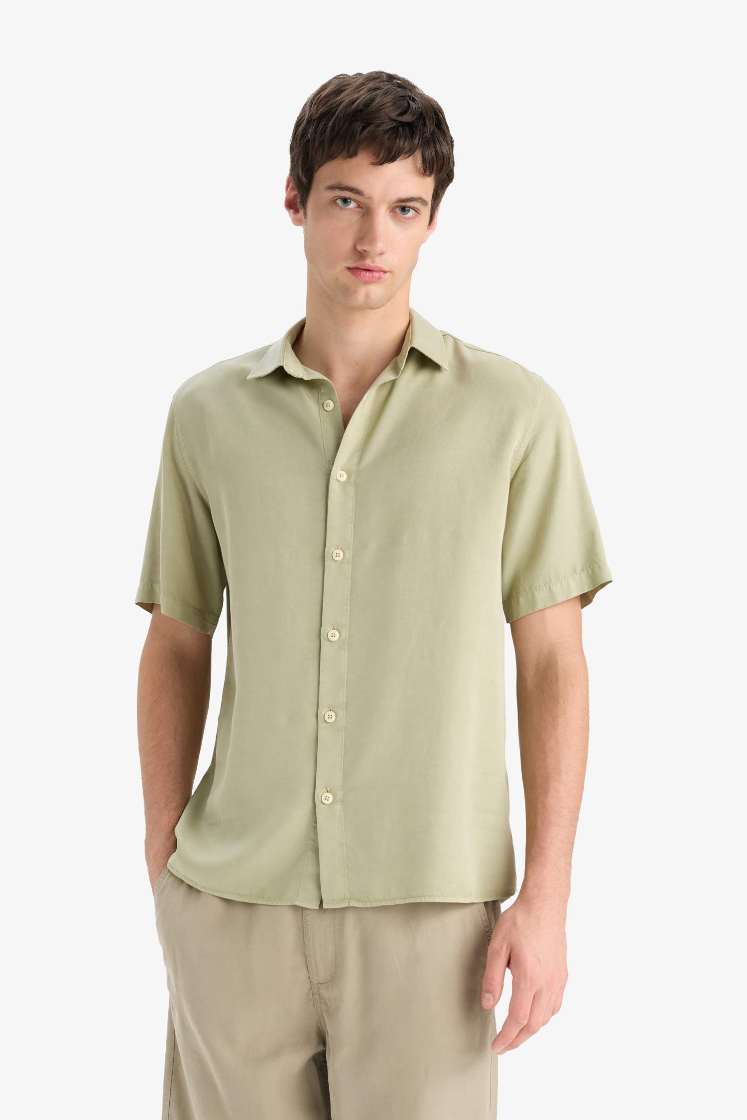 Regular Fit Tensel Kısa Kollu Gömlek