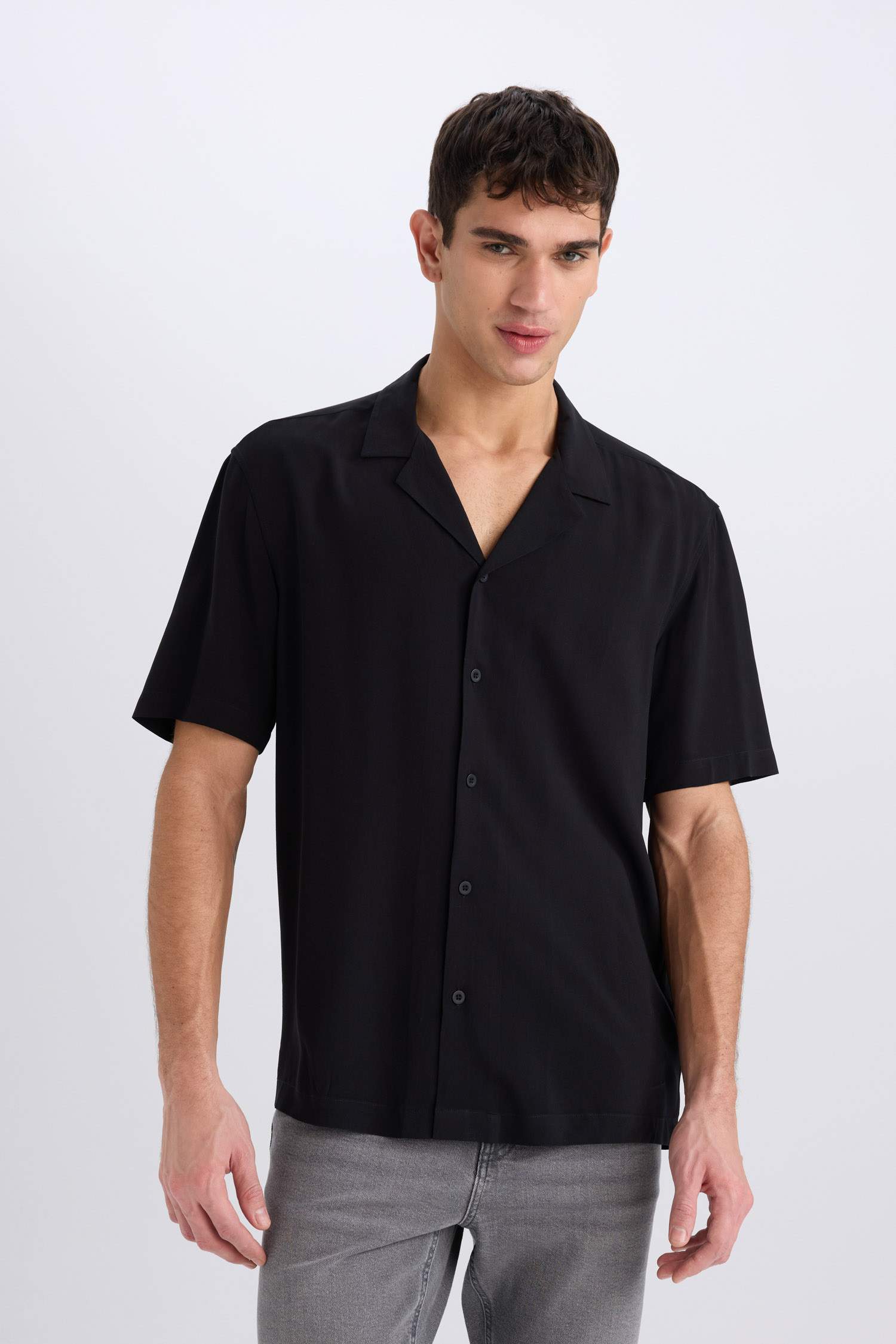 Regular Fit Apache Neck Short Sleeve Shirt