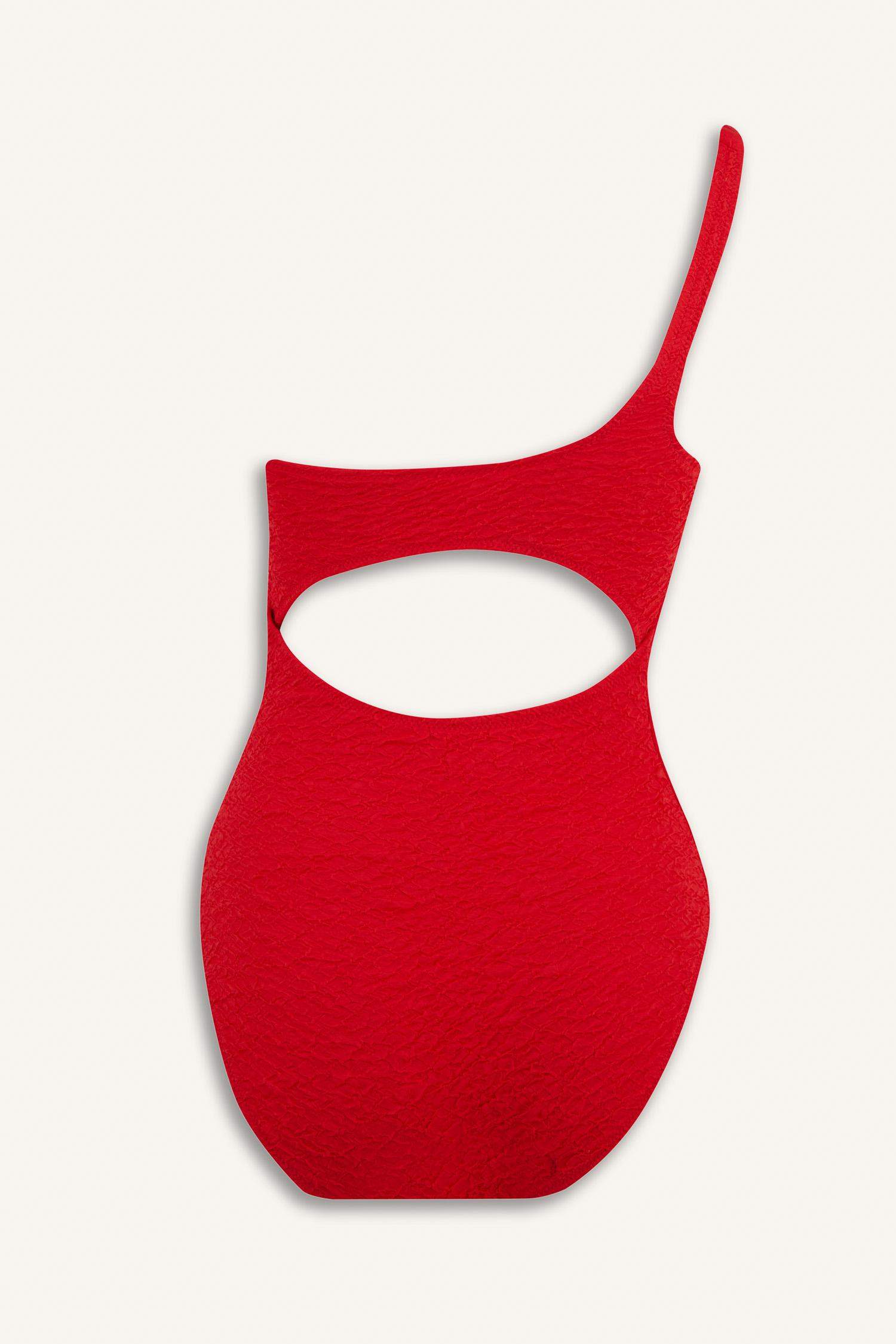 Fall in Love Regular Fit Seersucker Textured One Shoulder Swimsuit