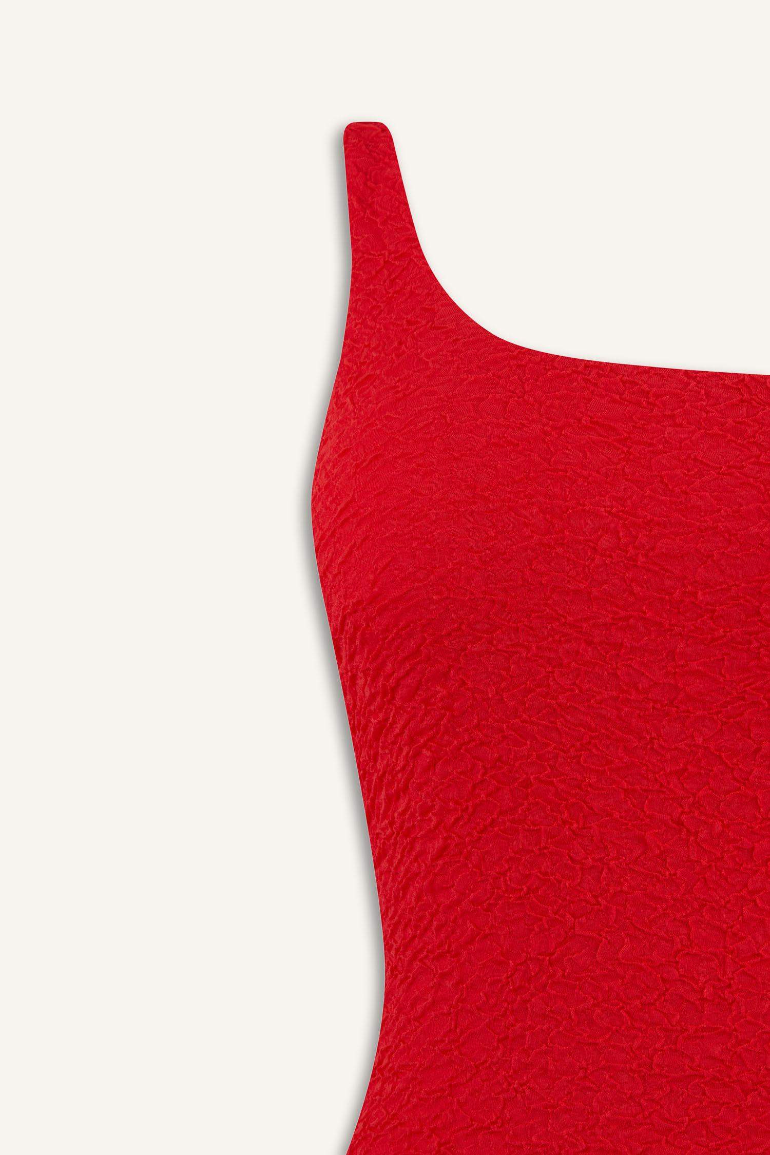 Fall in Love Regular Fit Seersucker Textured One Shoulder Swimsuit