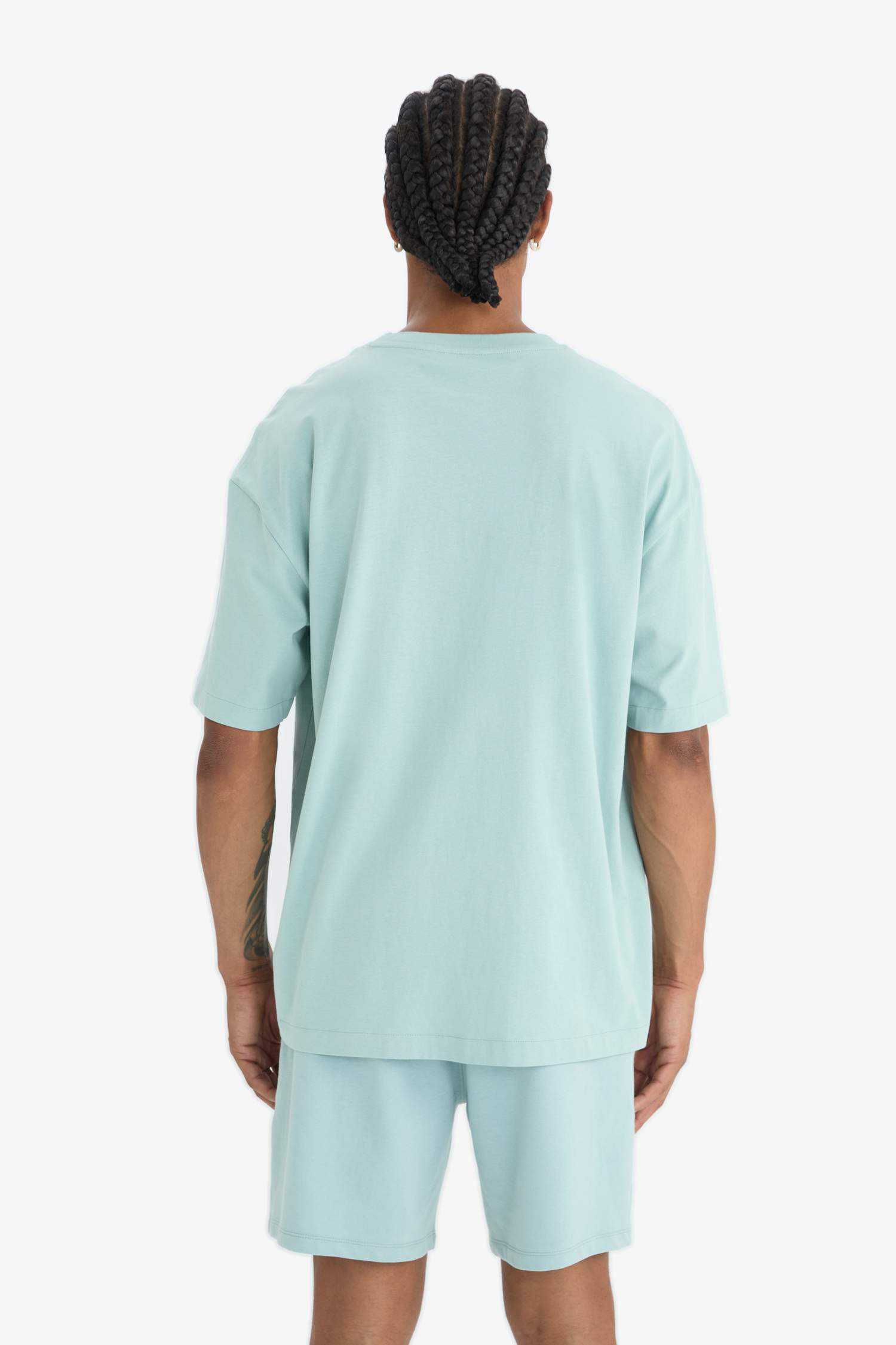 Oversize Geniş Kalıp Bisiklet Yaka Baskılı Sporcu Kısa Kollu Tişört