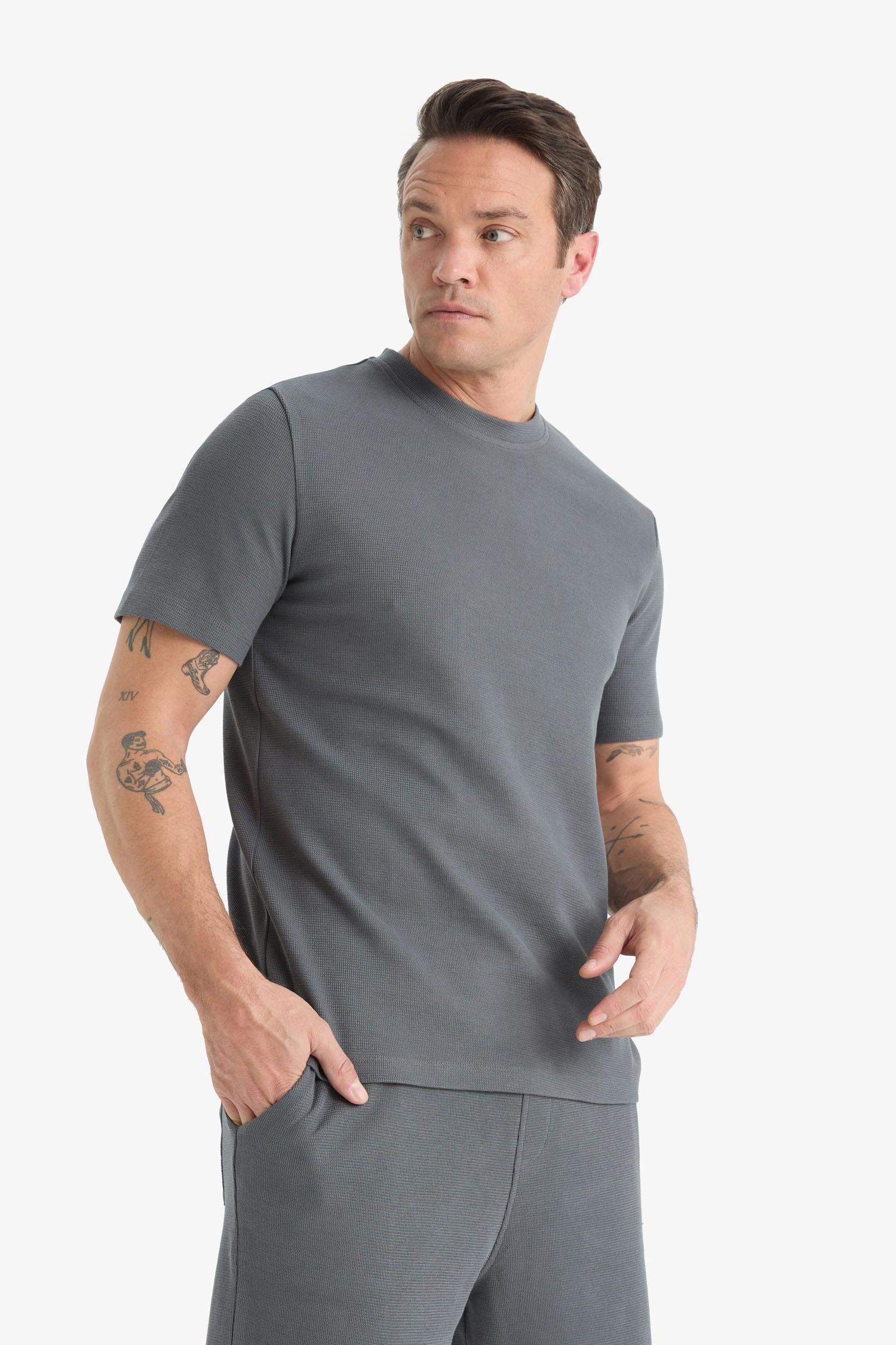 Regular Fit Bisiklet Yaka Kısa Kollu Pamuklu Ağır Kumaş Tişört