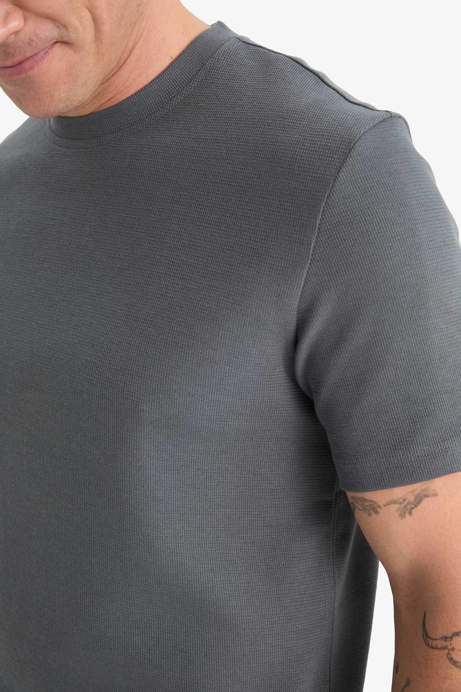 Regular Fit Bisiklet Yaka Kısa Kollu Pamuklu Ağır Kumaş Tişört