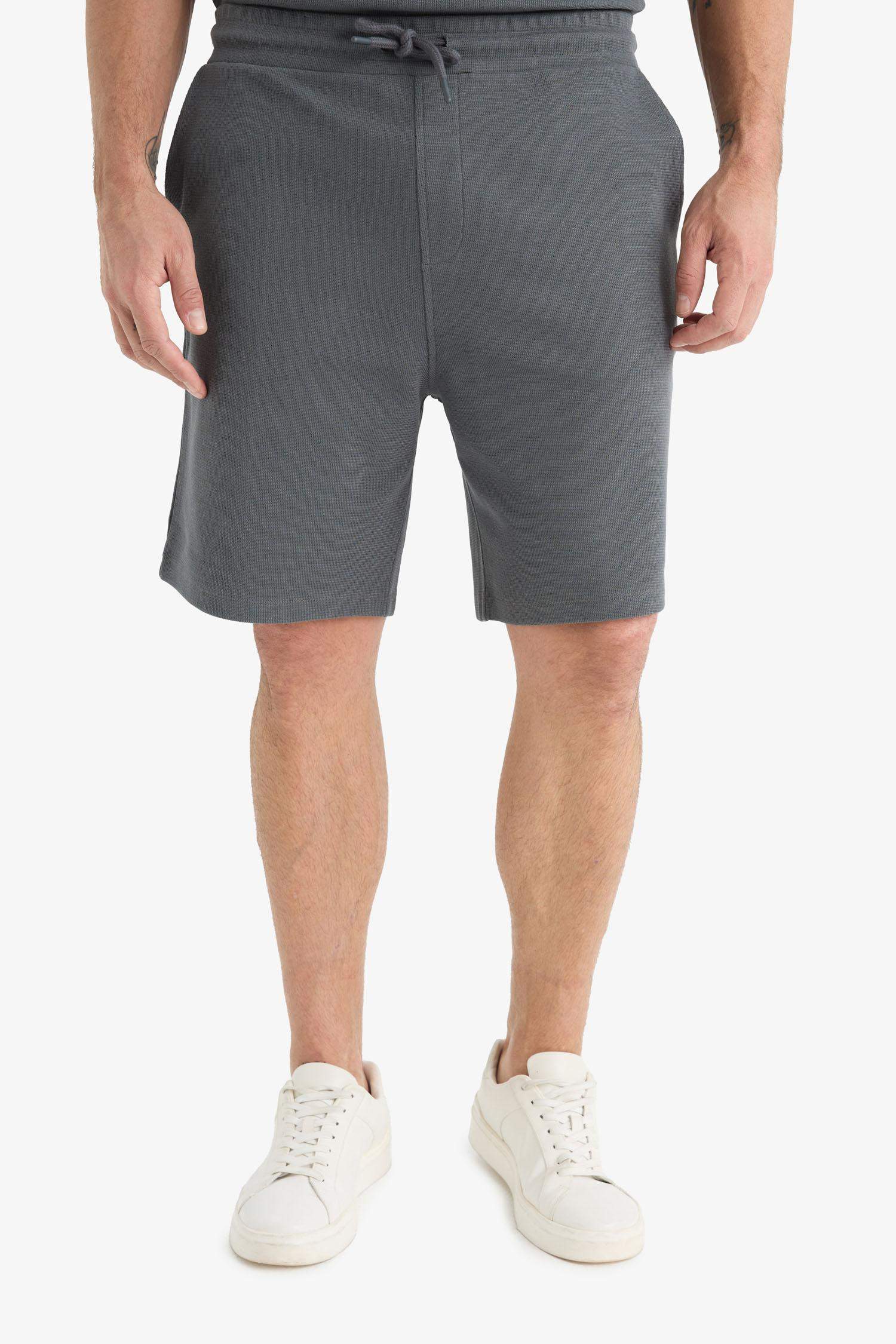 Regular Fit Textured Tie Waist Shorts