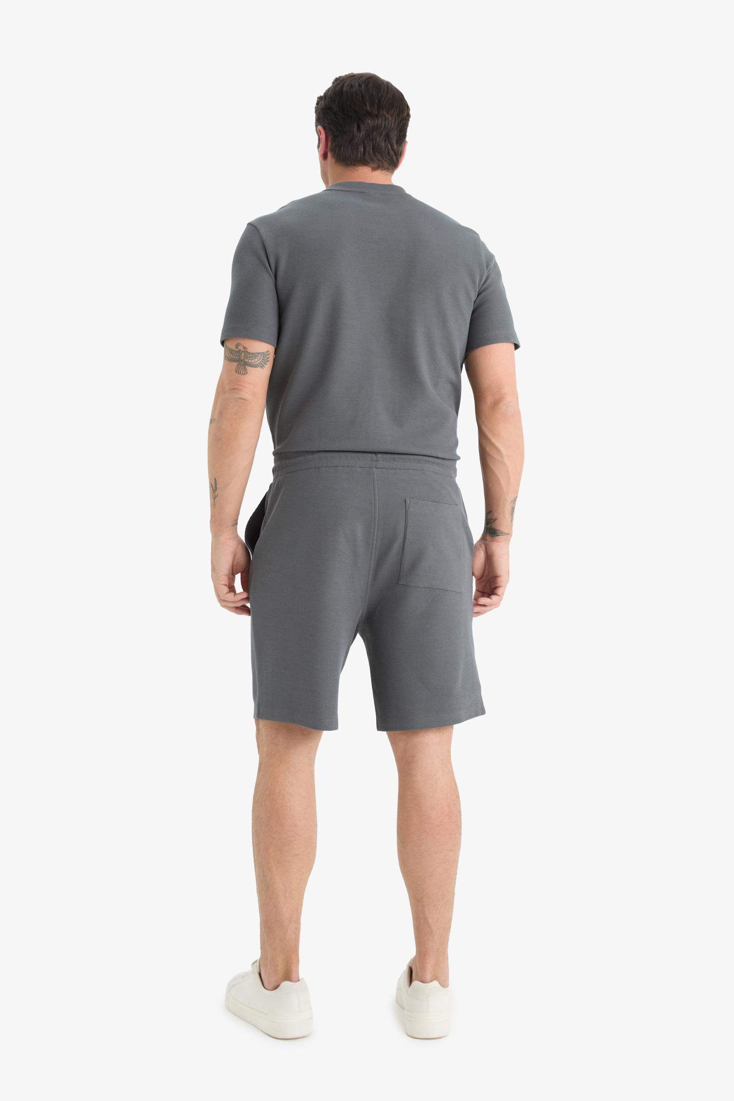 Regular Fit Textured Tie Waist Shorts