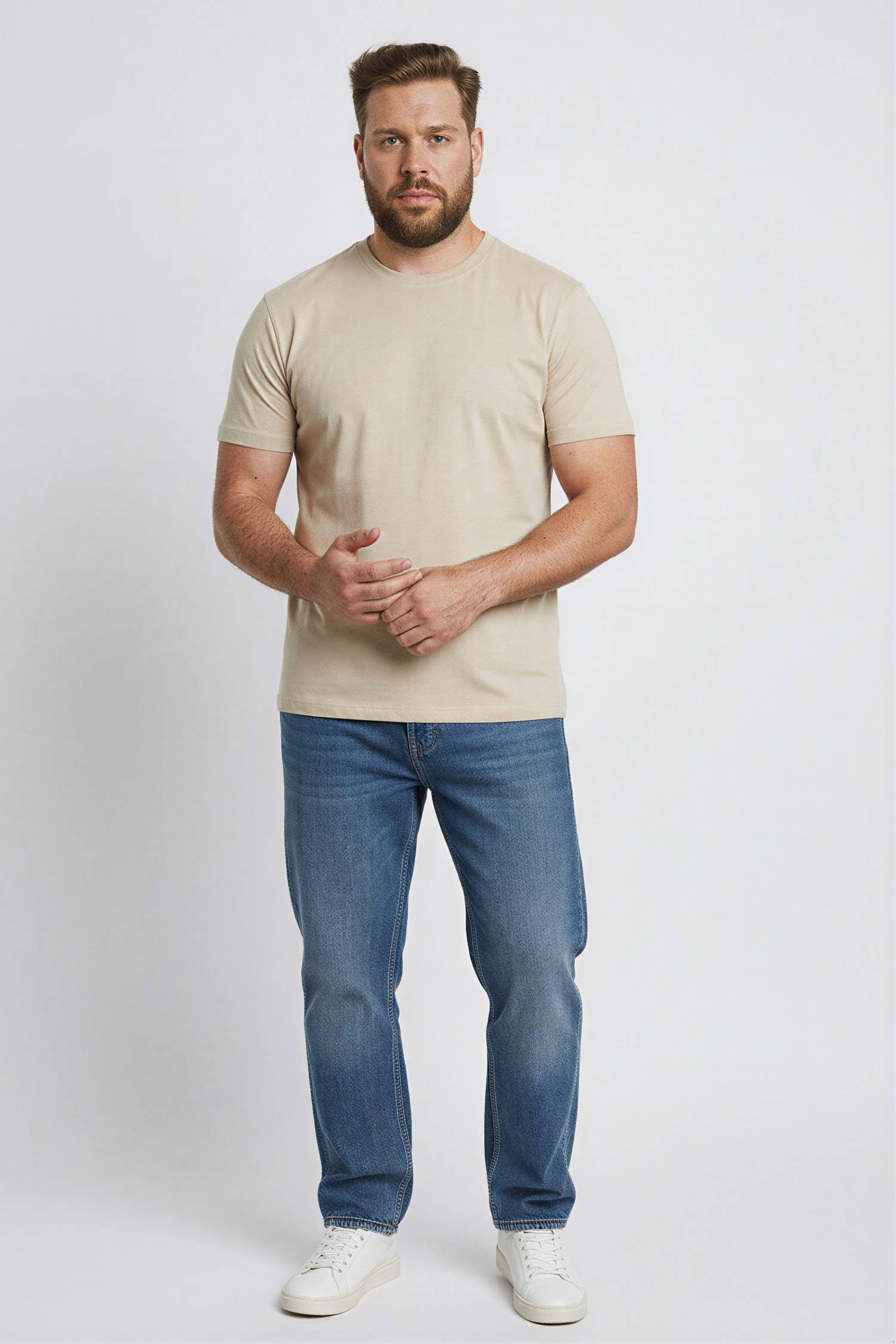 تيشيرت قطن نص كم قصة عادية برقبة مستديرة