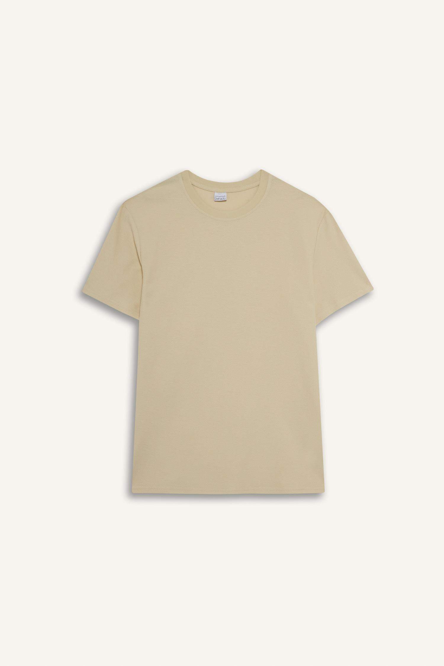 تيشيرت قطن نص كم قصة عادية برقبة مستديرة