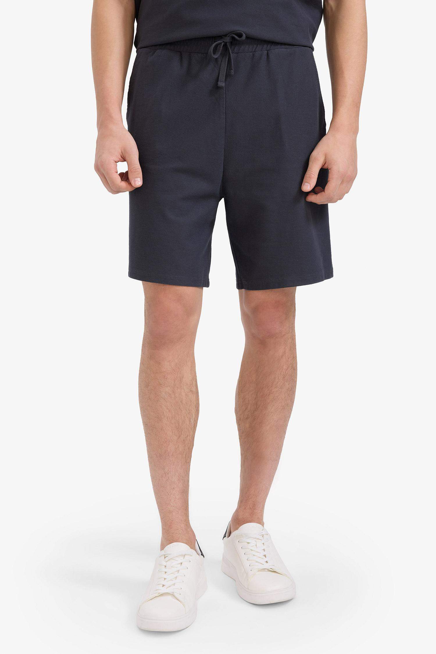 %100 Pamuk Relax Fit Twill Dokulu Cepli Şort