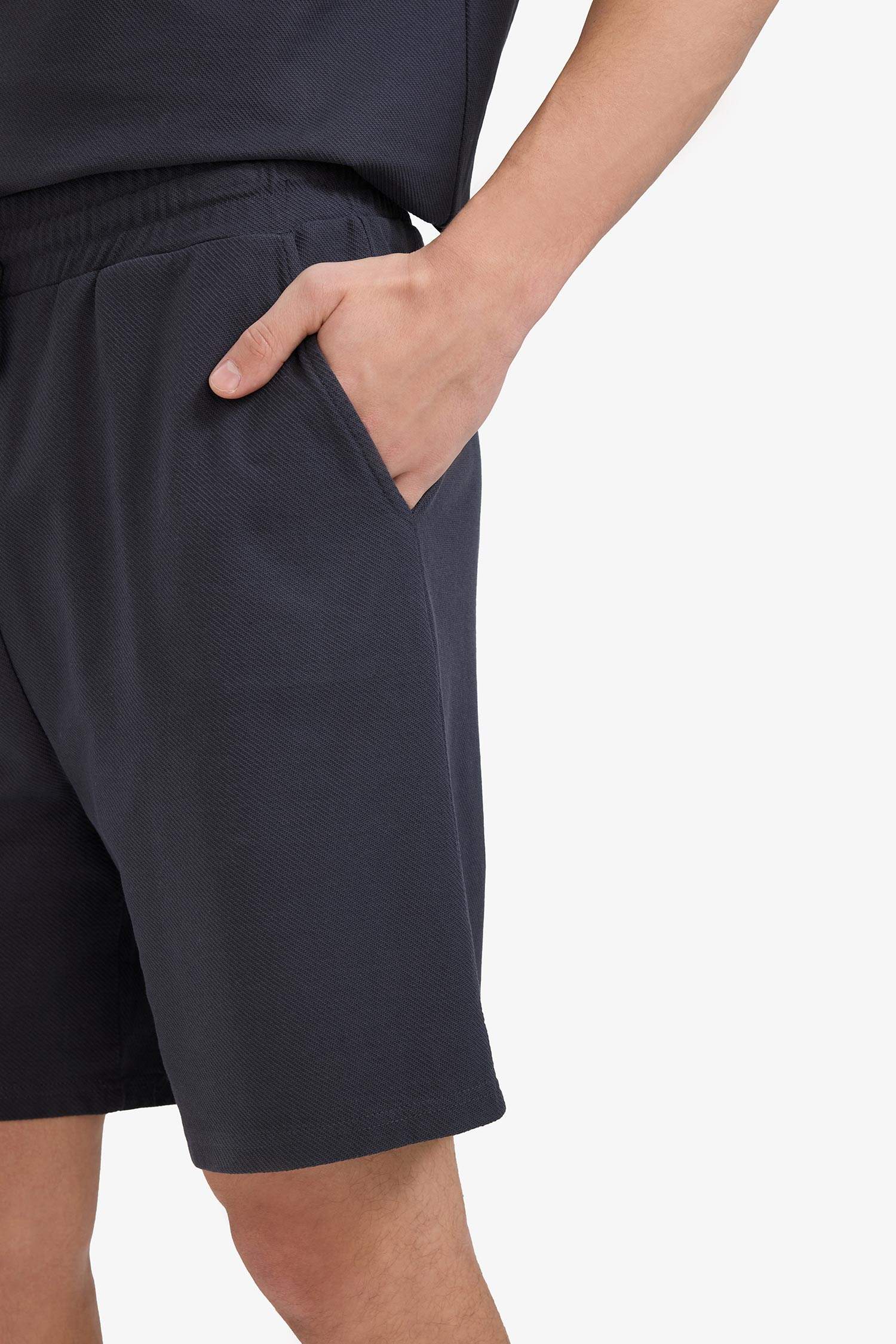 %100 Pamuk Relax Fit Twill Dokulu Cepli Şort