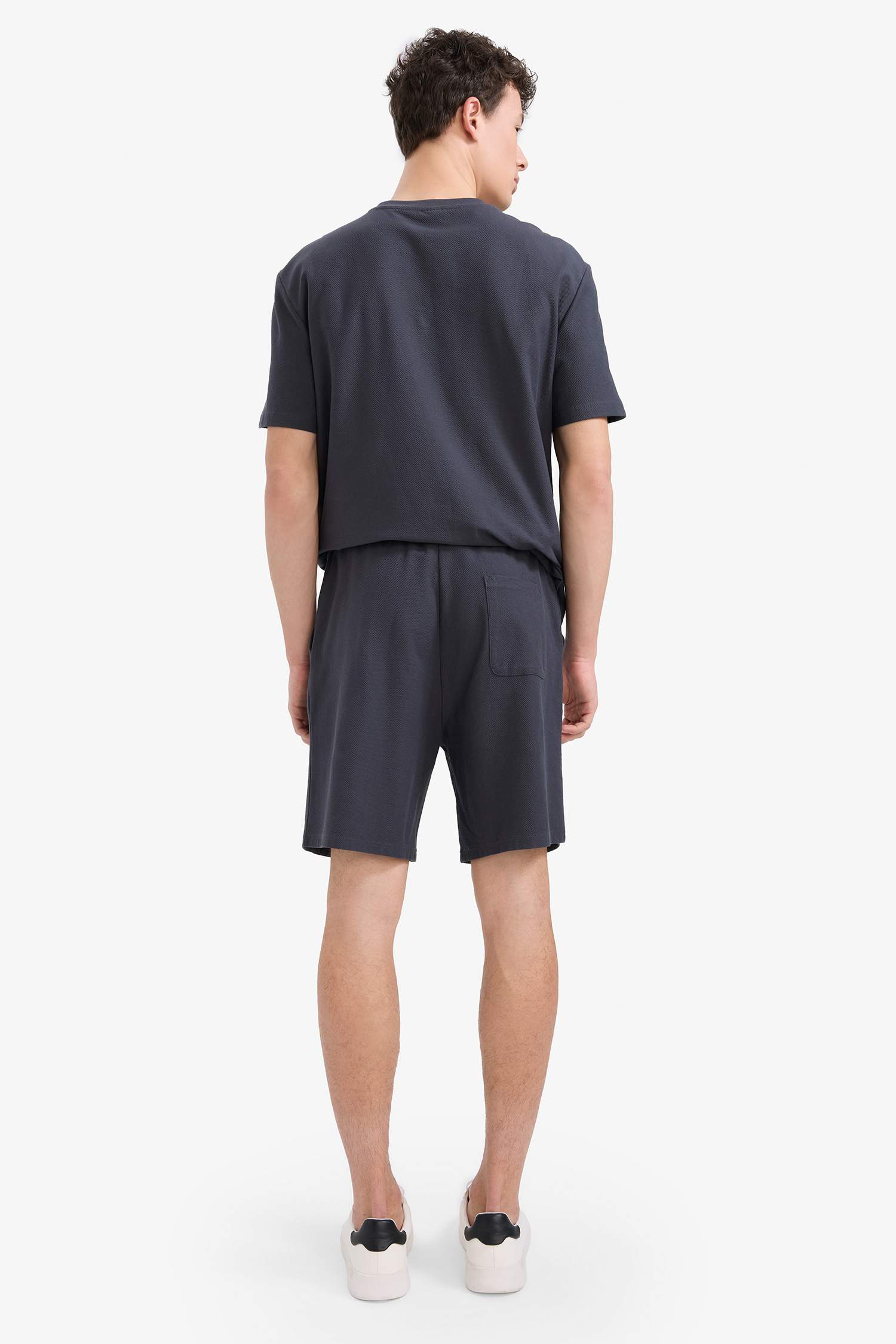 %100 Pamuk Relax Fit Twill Dokulu Cepli Şort