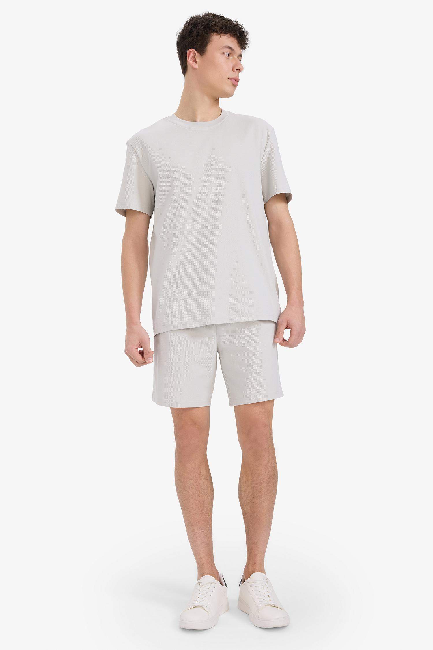 %100 Pamuk Relax Fit Twill Dokulu Cepli Şort