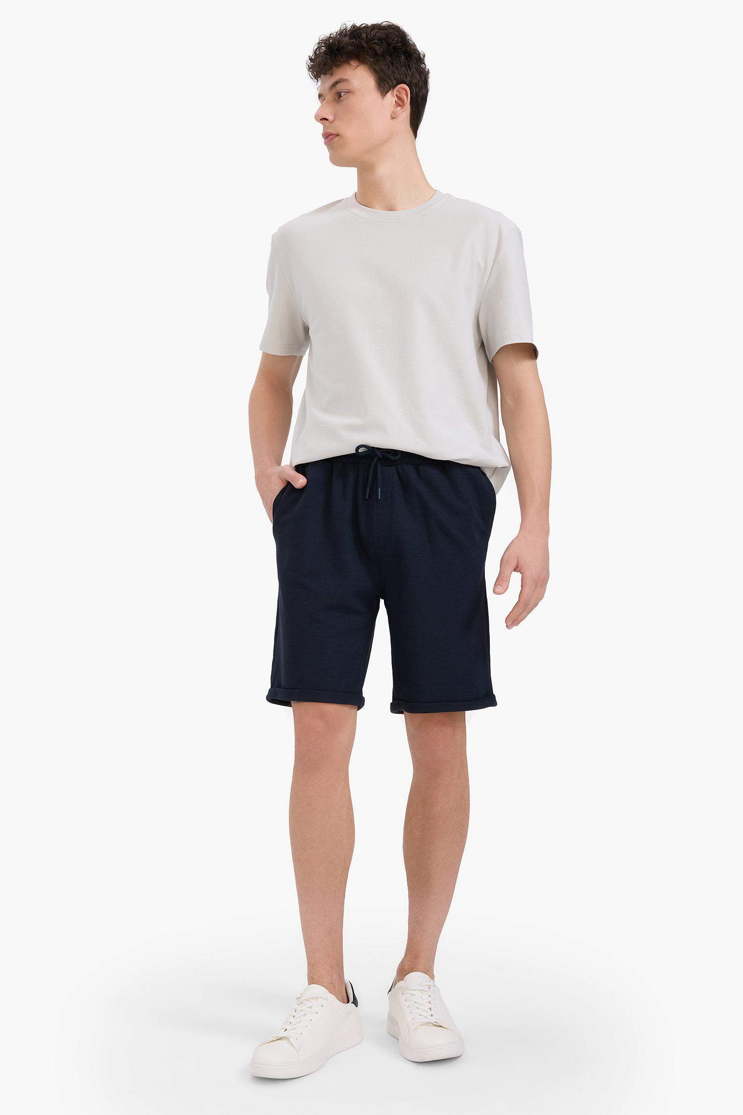 Regular Fit Textured Basic Bermuda Shorts