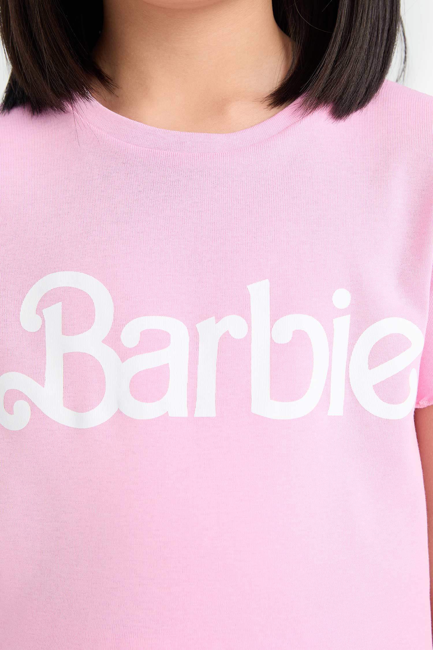 Girl Barbie Fitted Crew Neck Ribbed T-Shirt