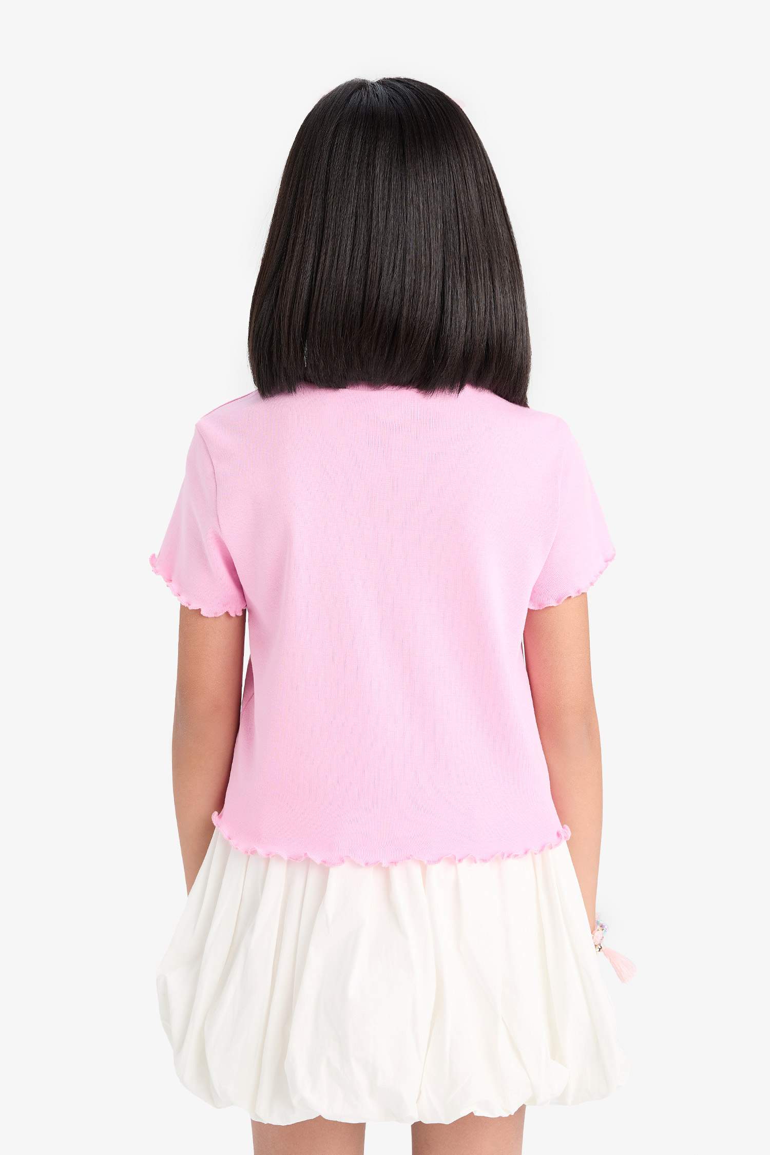 Girl Barbie Fitted Crew Neck Ribbed T-Shirt