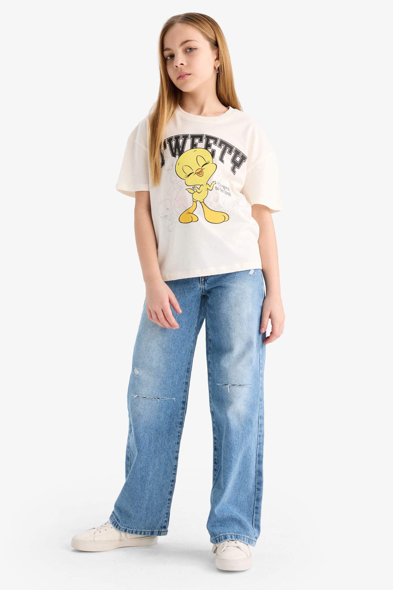 Kız Çocuk Looney Tunes Relax Fit Bisiklet Yaka Kısa Kollu Tişört