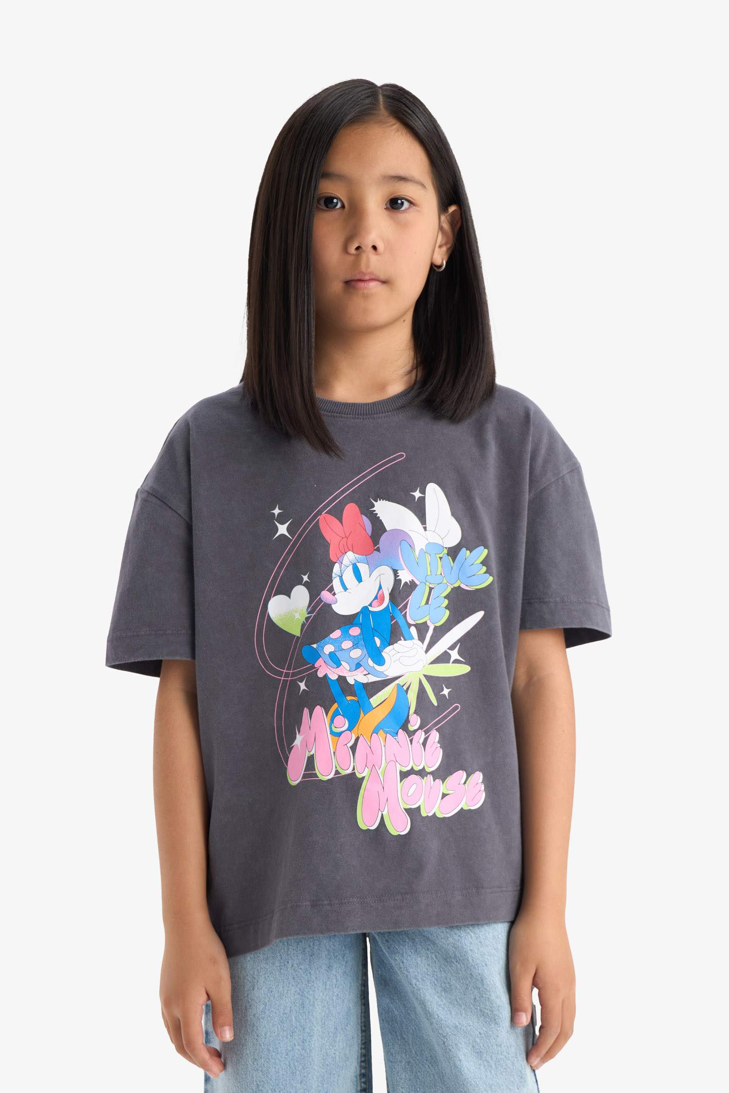 تيشيرت بناتي نص ردن اوفر سايز بياخة مستديرة من ديزني ميكي وميني