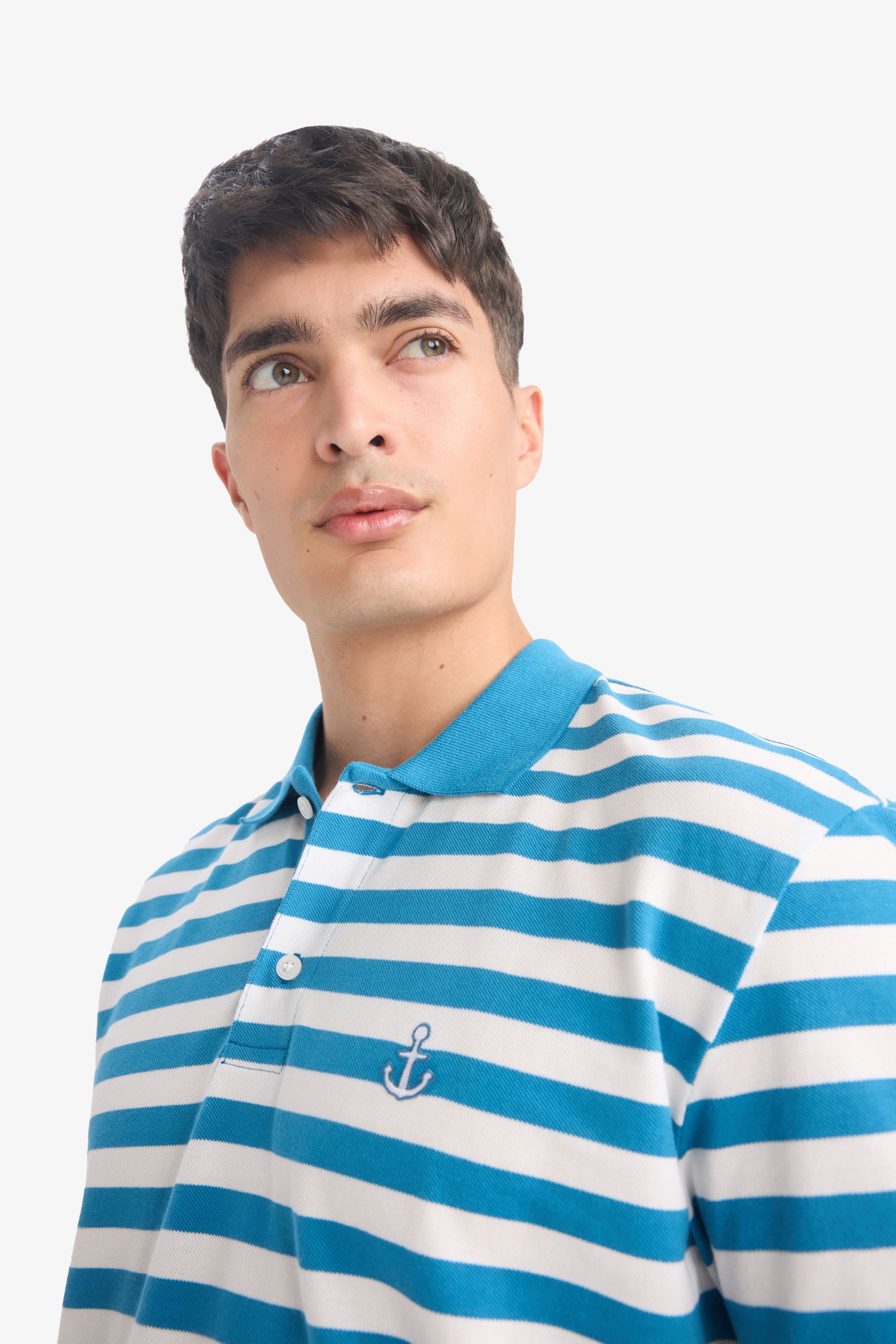 DeFacto %100 Pamuk Regular Fit Polo Yaka Kısa Kollu Çizgili Nakışlı Pike Tişört görsel 6