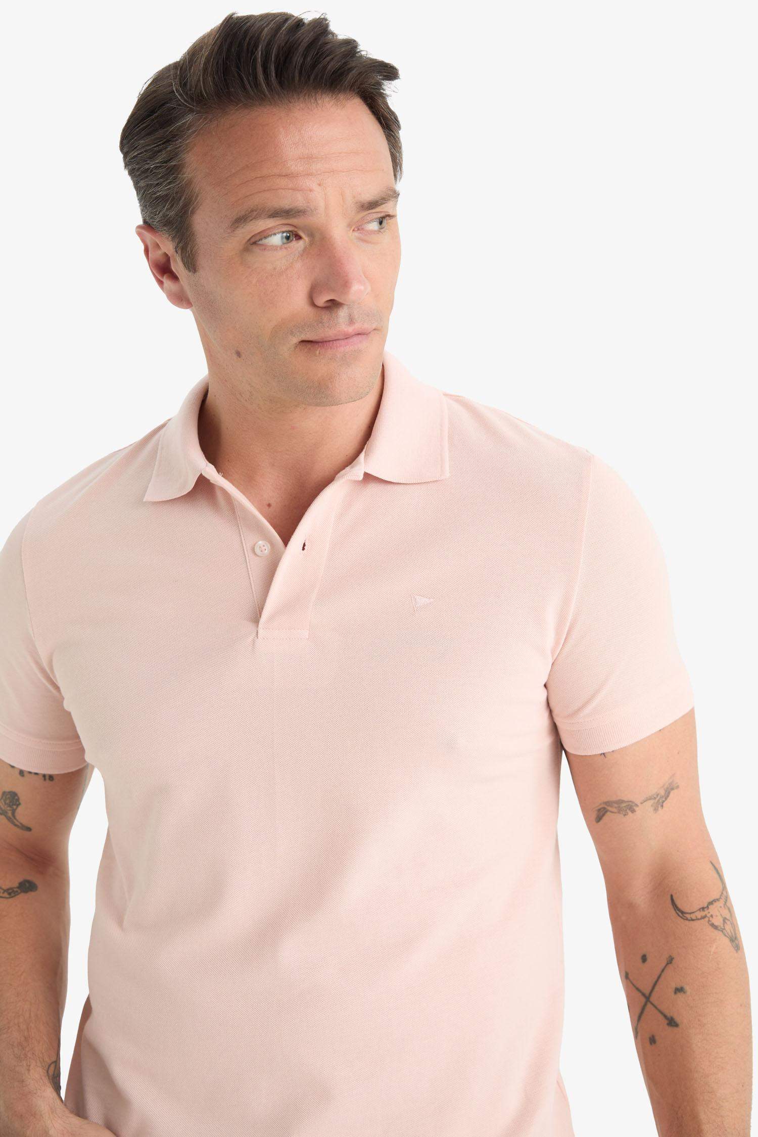 %100 Pamuk Slim Fit Dar Kesim Polo Yaka Kısa Kollu Pamuklu Nakışlı Pike Tişört