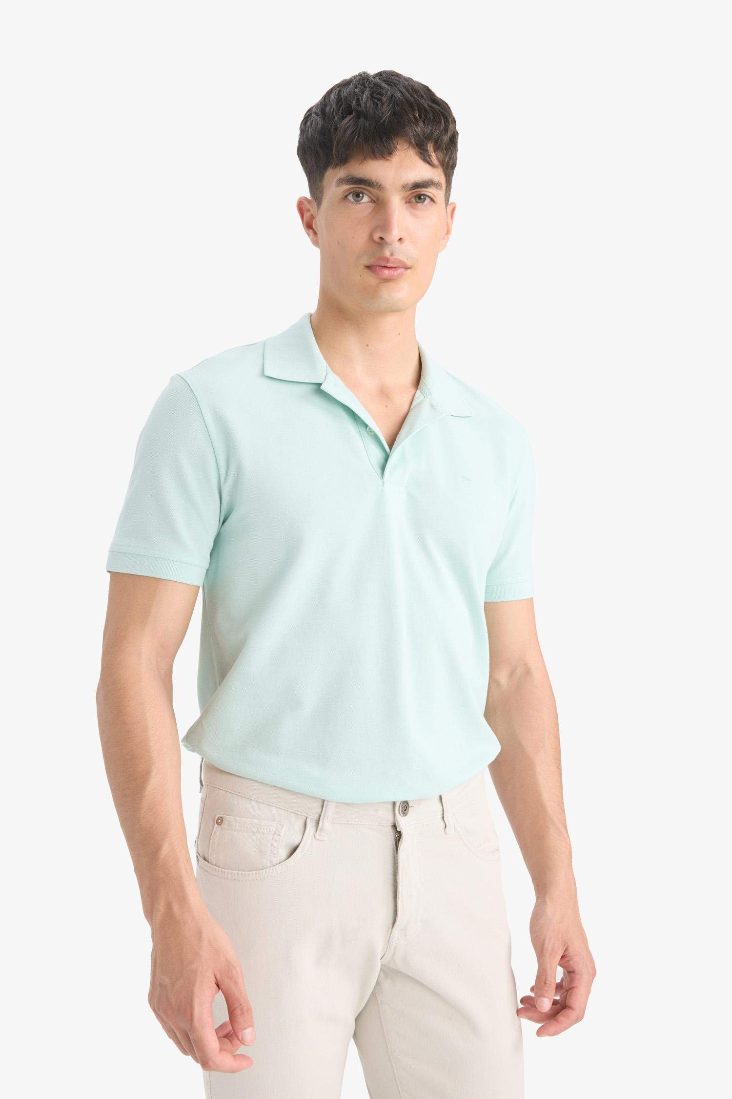 %100 Pamuk Slim Fit Dar Kesim Polo Yaka Kısa Kollu Pamuklu Nakışlı Pike Tişört