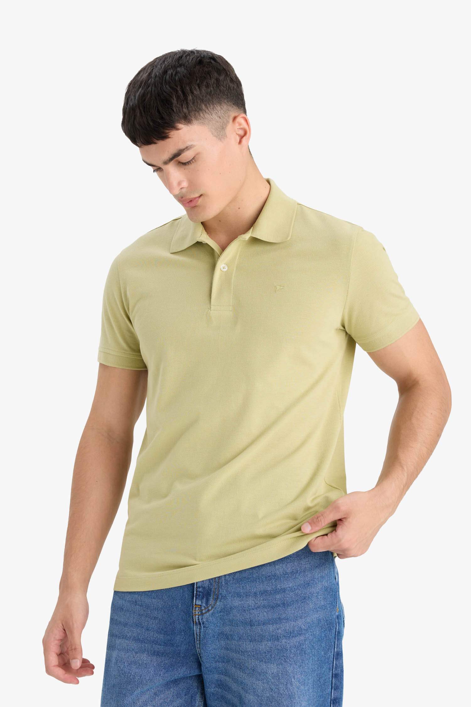 %100 Pamuk Slim Fit Dar Kesim Polo Yaka Kısa Kollu Pamuklu Nakışlı Pike Tişört