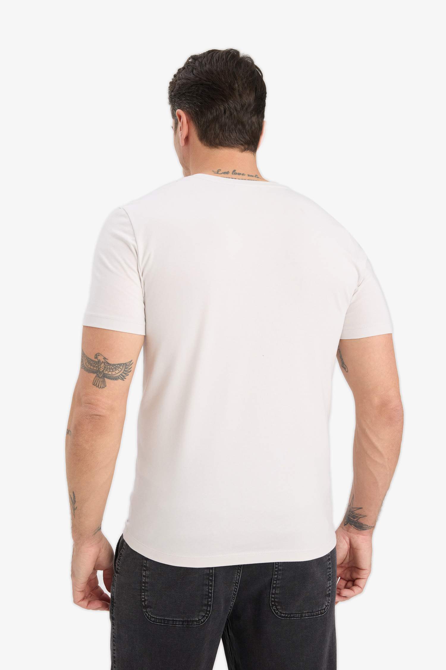 Slim Fit Dar Kesim Bisiklet Yaka Esnek Kumaş Kısa Kollu Tişört