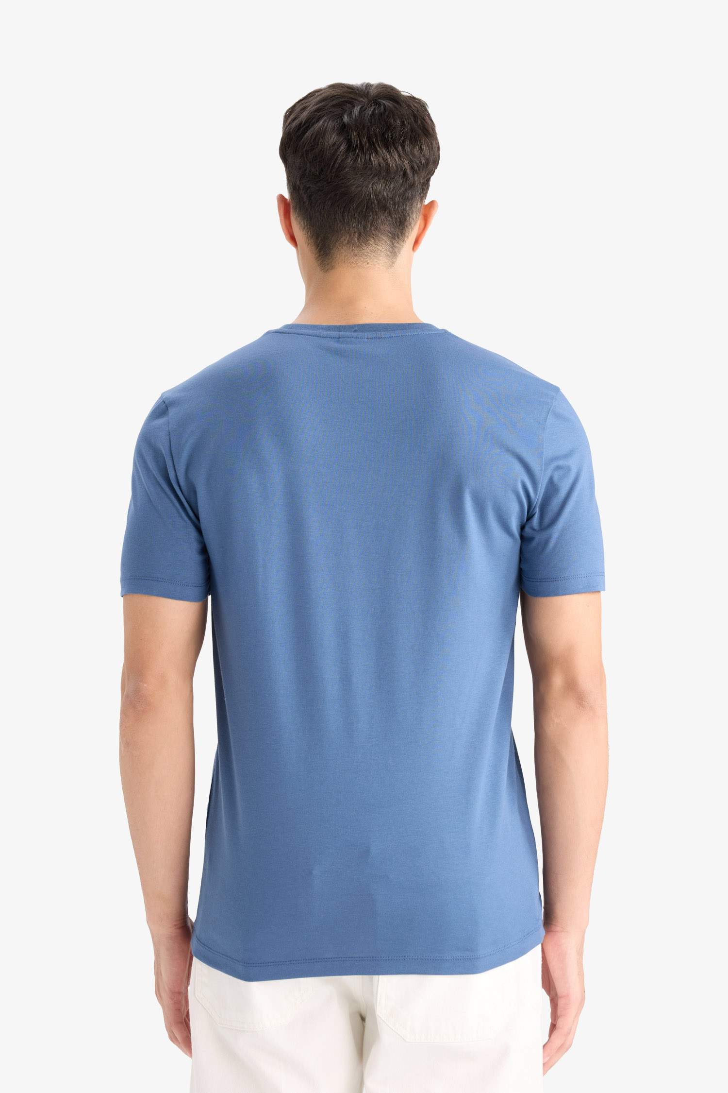 Slim Fit Dar Kesim Bisiklet Yaka Esnek Kumaş Kısa Kollu Tişört