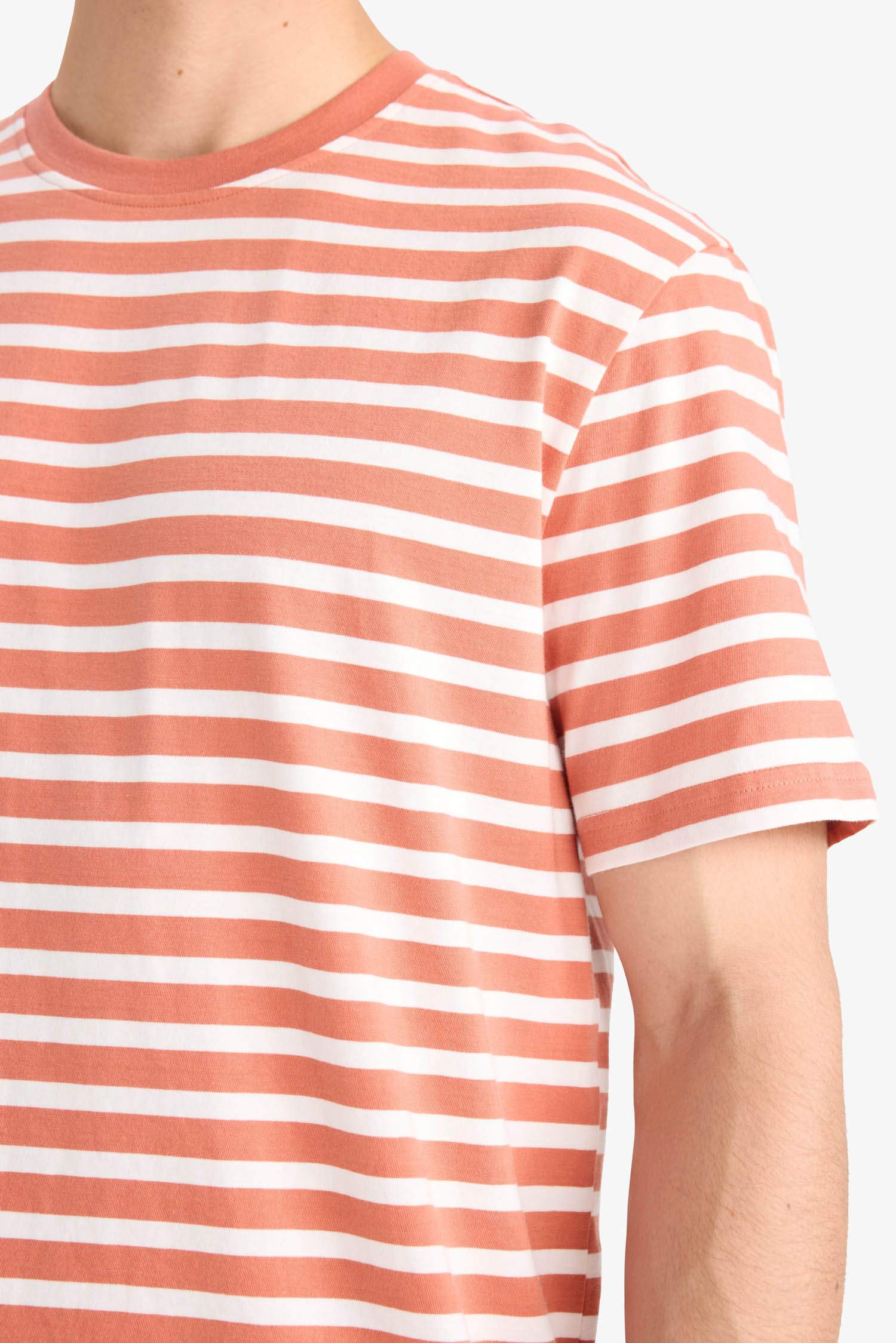 %100 Pamuk Regular Fit Bisiklet Yaka Kısa Kollu Çizgili Tişört