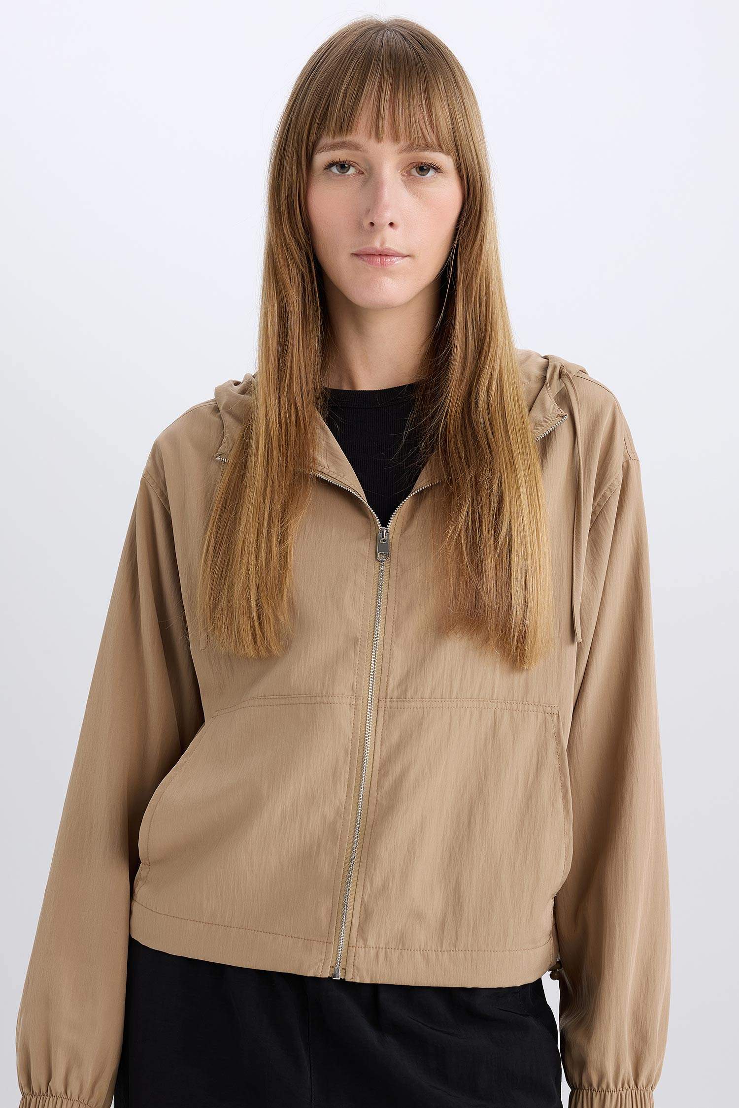 Su Geçirmez Regular Fit Cepli Fermuarlı Kapüşonlu Yağmurluk