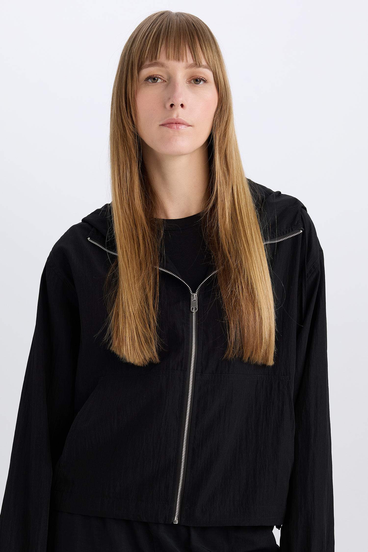 Su Geçirmez Regular Fit Cepli Fermuarlı Kapüşonlu Yağmurluk