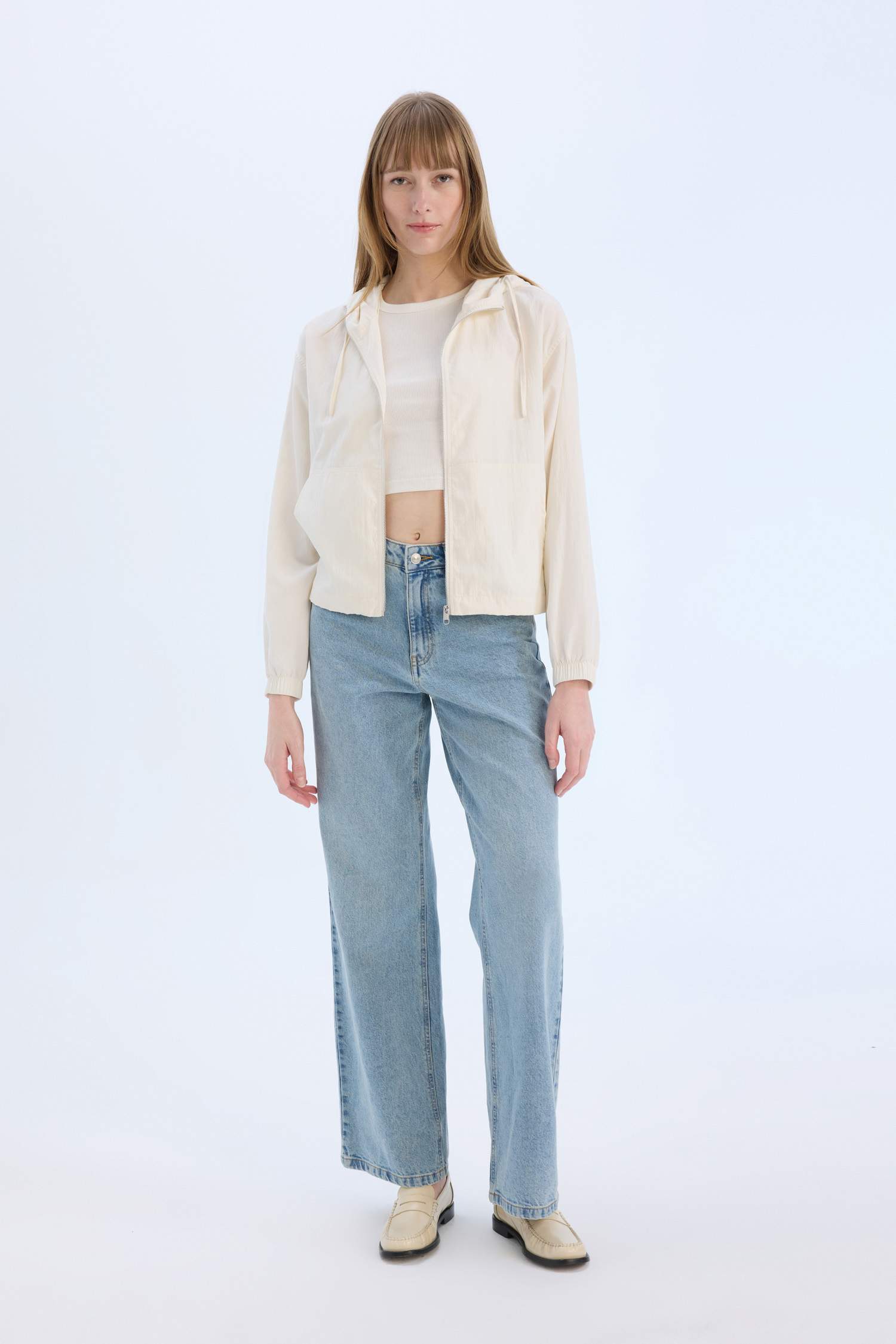 Su Geçirmez Regular Fit Cepli Fermuarlı Kapüşonlu Yağmurluk