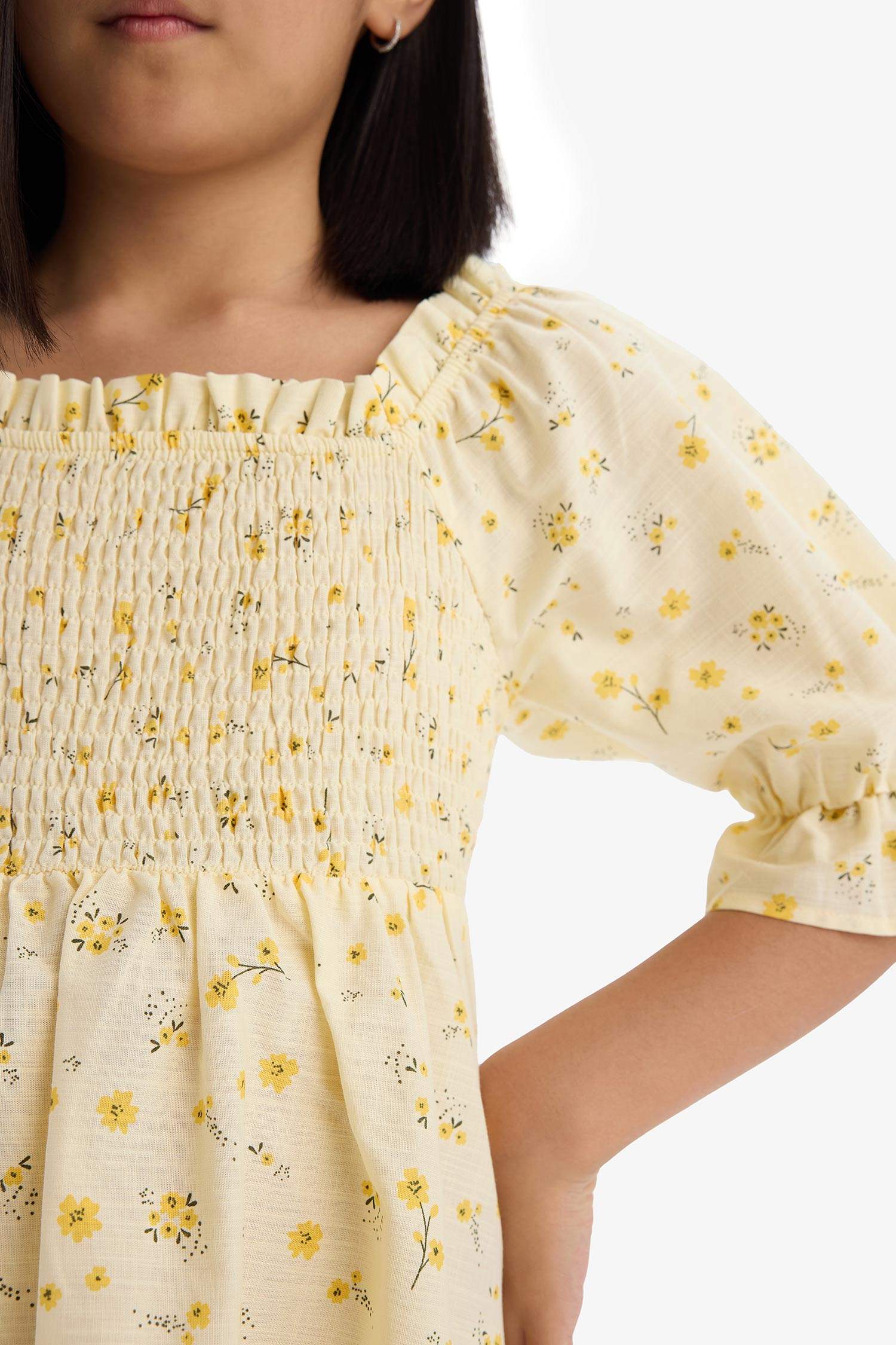 Kız Çocuk Desenli Pamuklu Kısa Kollu Yazlık Elbise